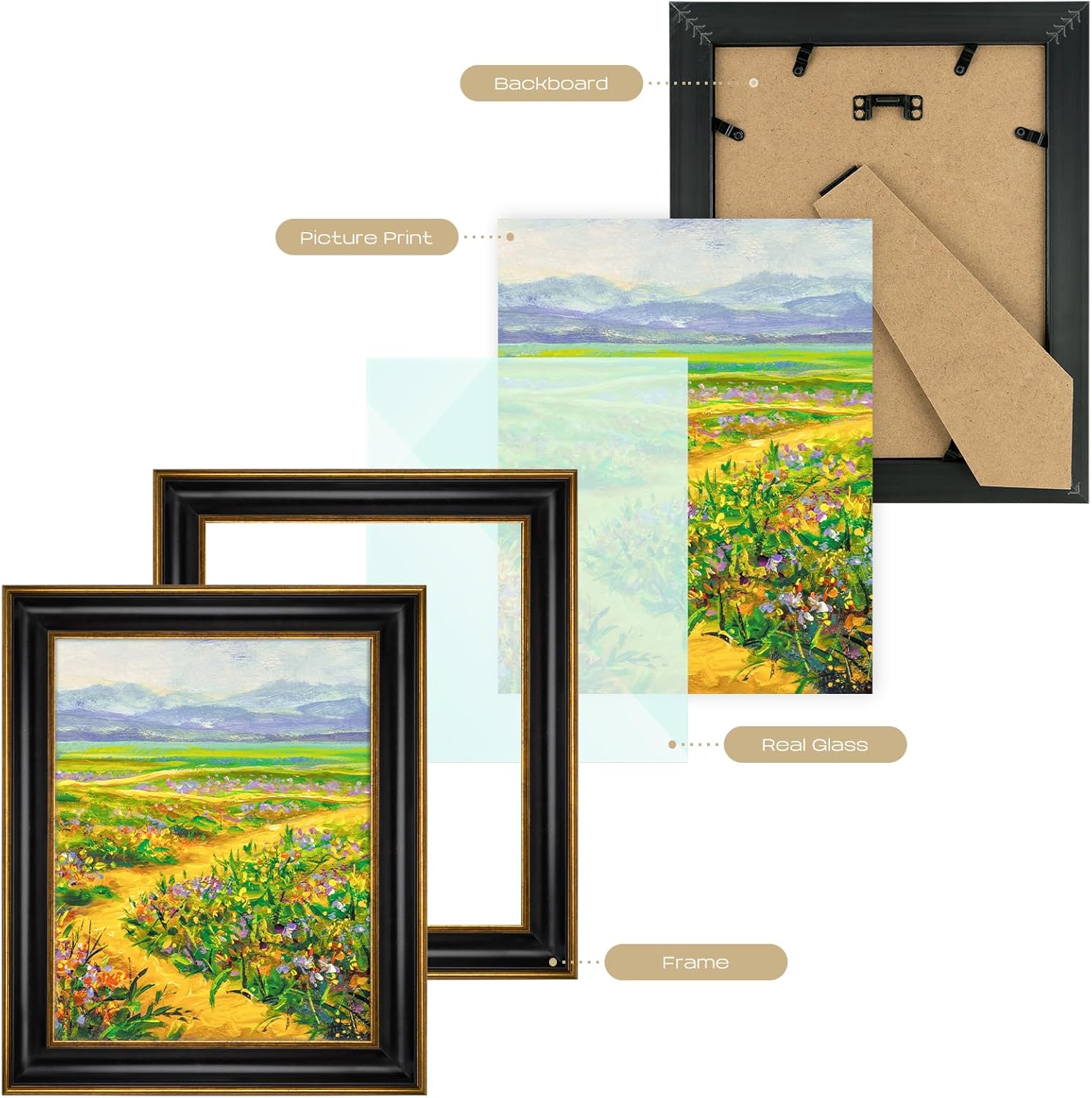 Golden State Art 8x10 Black Picture Frame With Gold Trim