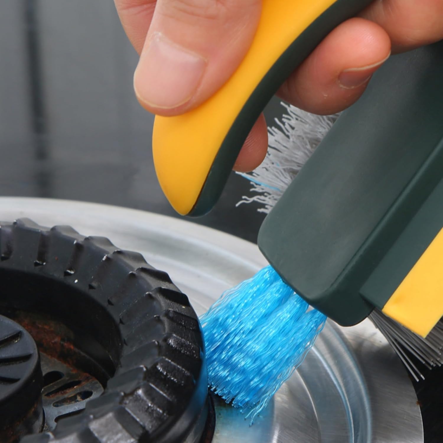 Multi Functional Gap Cleaning Brush with V-Shaped Head and Silicone Scraper