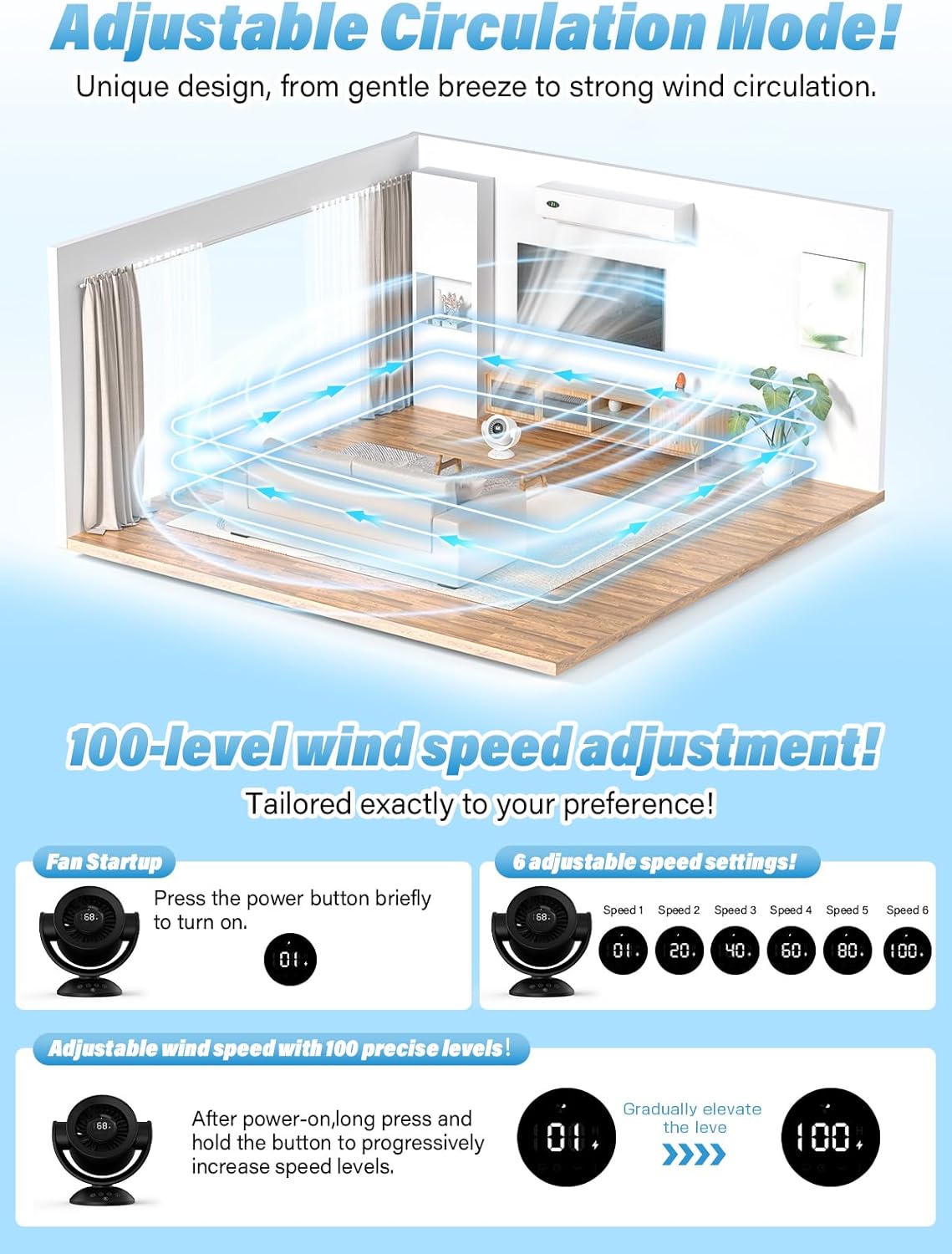 SECHKISS Desk Fan with 100 Speeds and Auto Oscillation Black