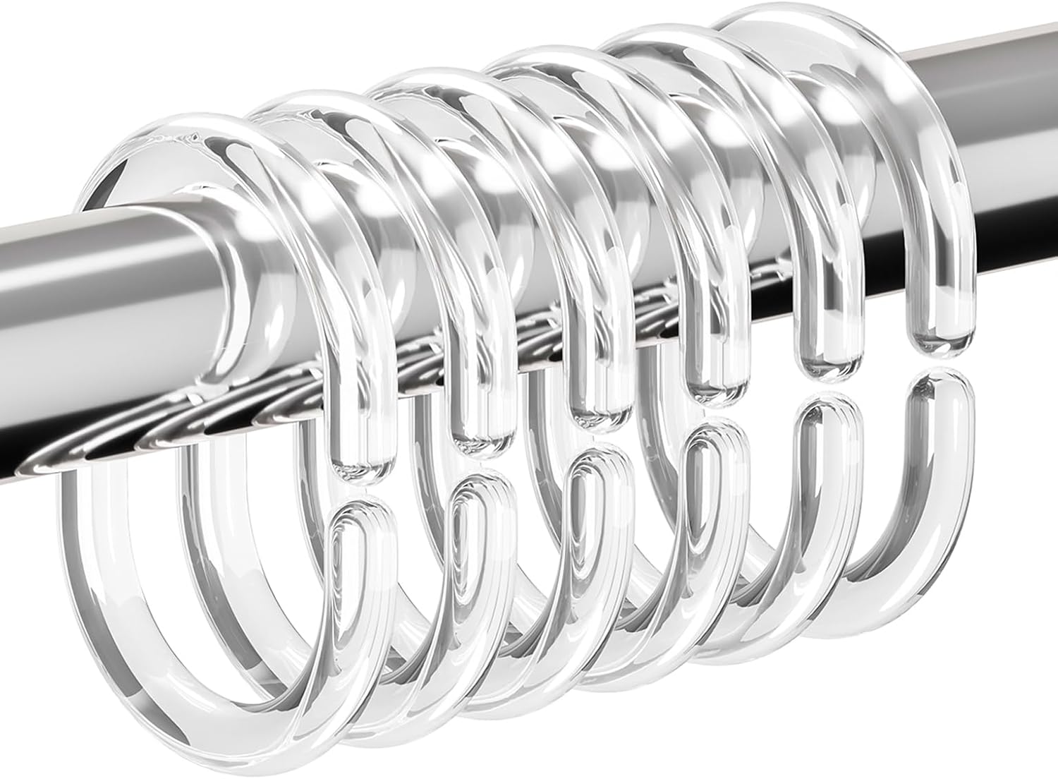 24 PCS Clear Plastic Shower Curtain Rings Hooks Hangers Rod Mount