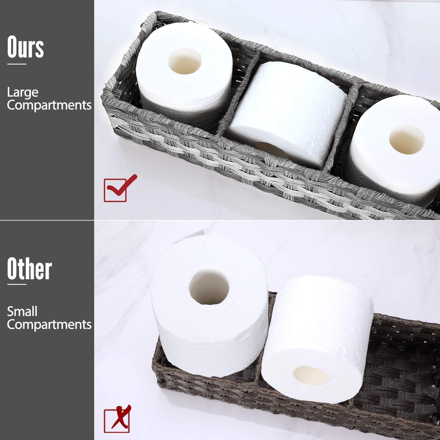 Larger Compartments Toilet Paper Basket with Divider - Rustic Farmhouse Decor