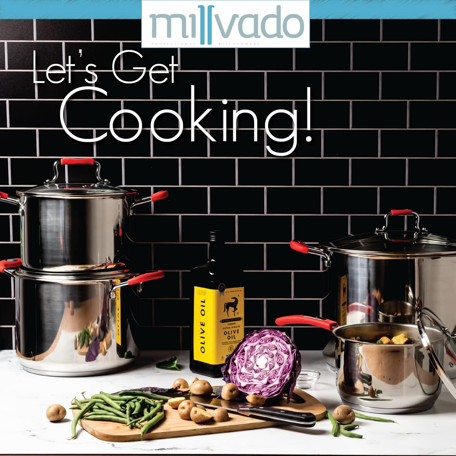 Millvado 11 Quart Stainless Steel Stock Pot with Glass Lid and Handle Safety