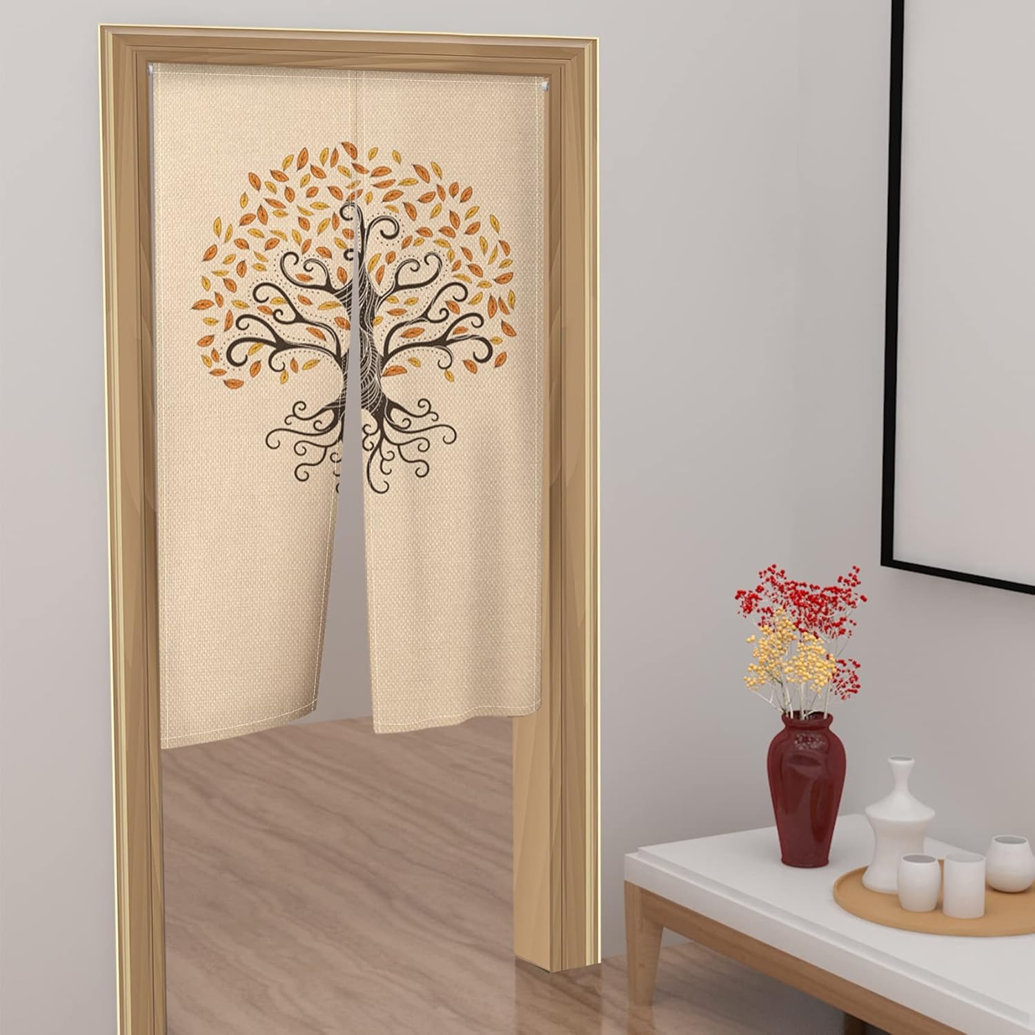 Leowefowa Japanese Noren Door Curtain with Tree Print