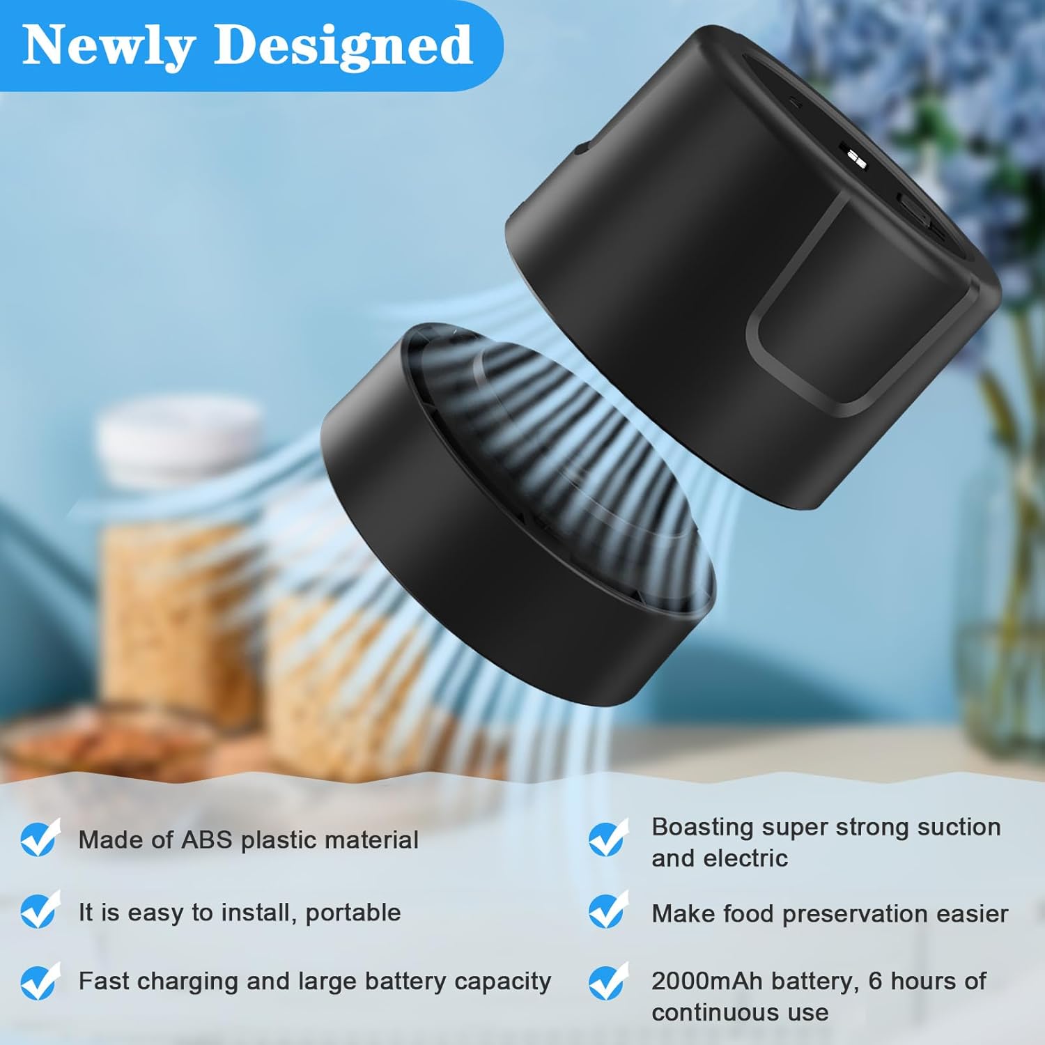 Electric Mason Jar Vacuum Sealer with 5 Regular 5 Wide Mouth Lids