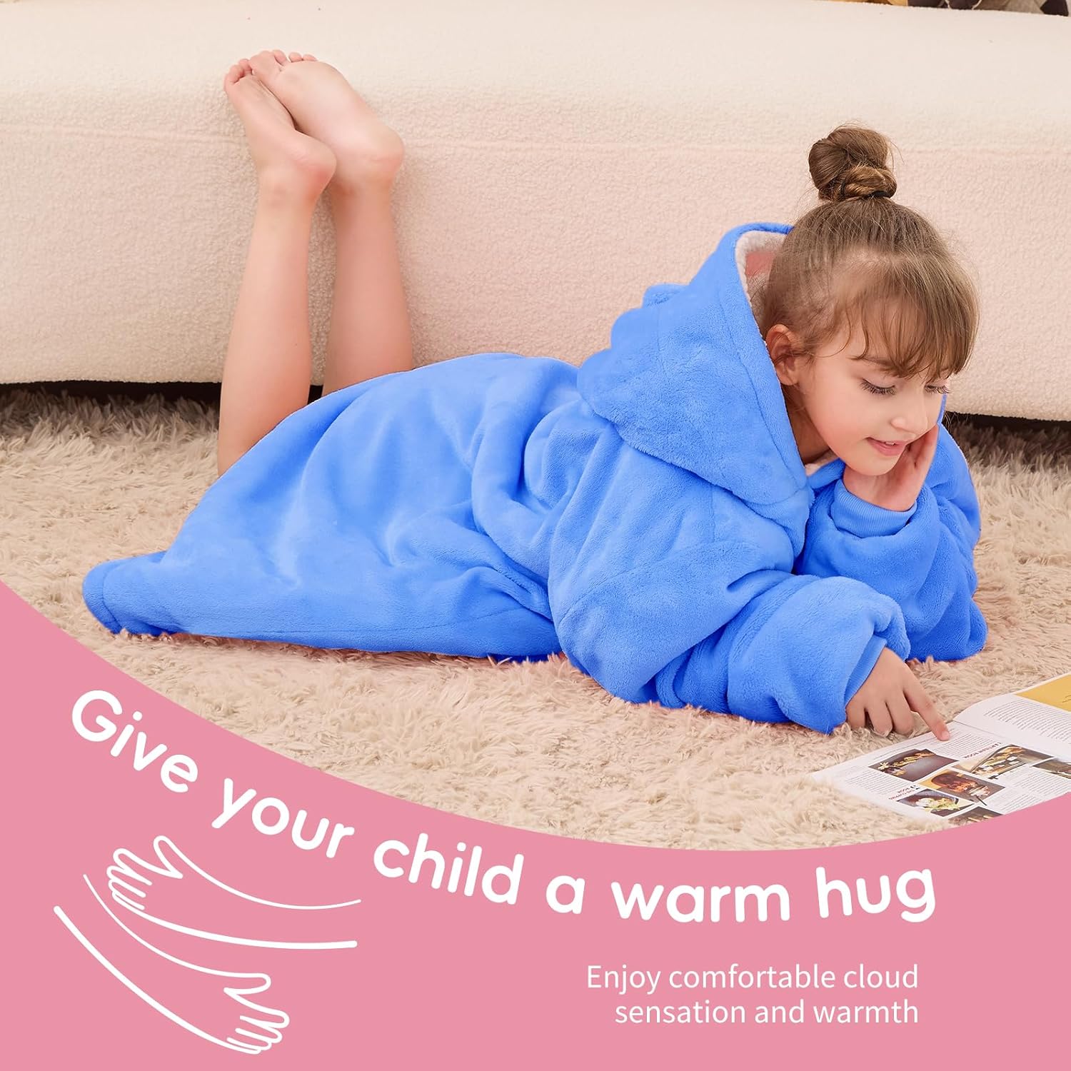 Yescool Wearable Blanket Hoodie Kids Sky Blue One Size