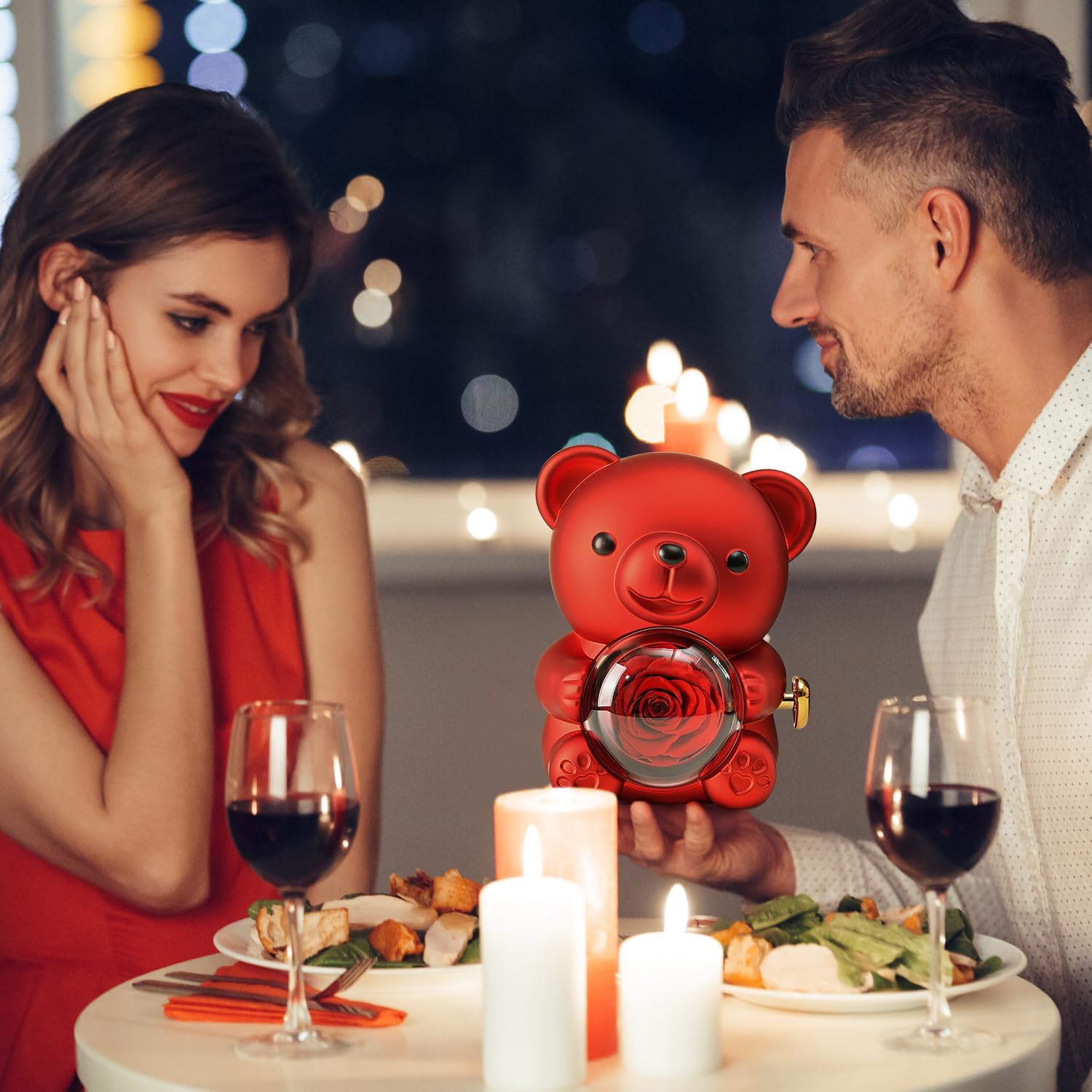 Cute Teddy Bear with Preserved Rose - Romantic Gift