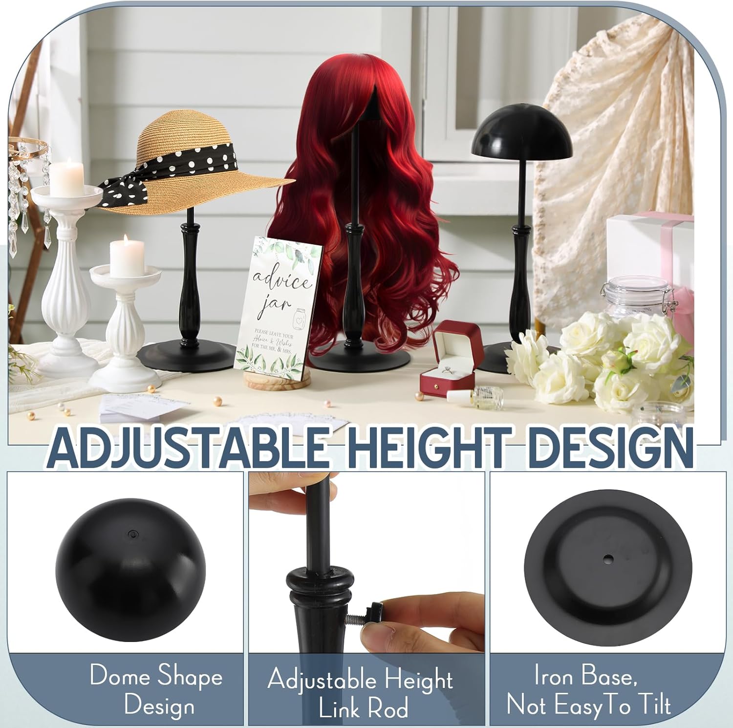 Shimeyao 4 Pcs Adjustable Metal Hat Stands for Hats Wigs