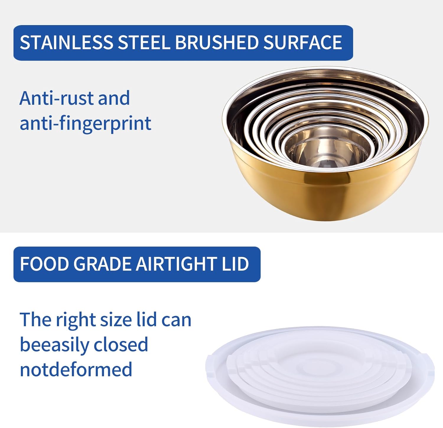 Gold Mixing Bowls With Airtight Lids 7 Piece Set