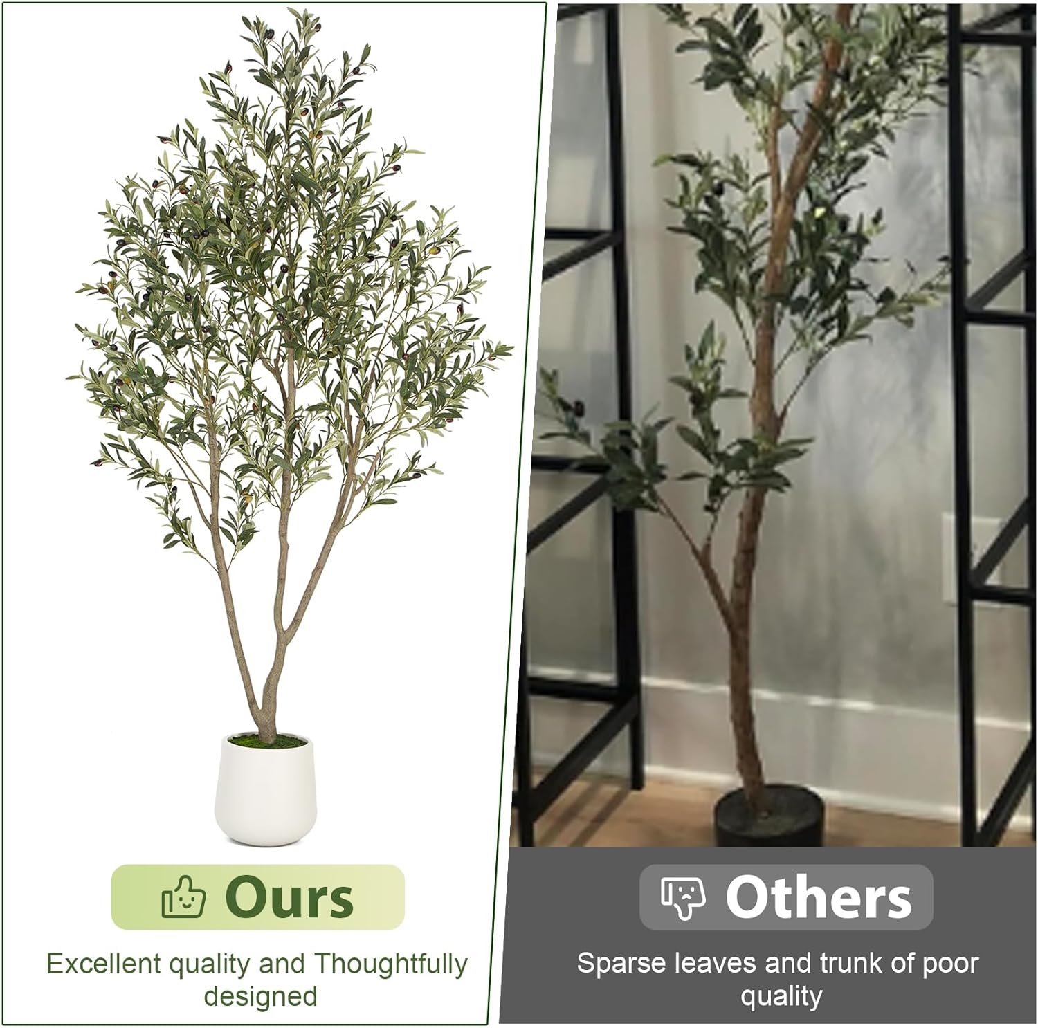 VIVATREES Olive Tree Artificial Indoor 6FT with White Planter