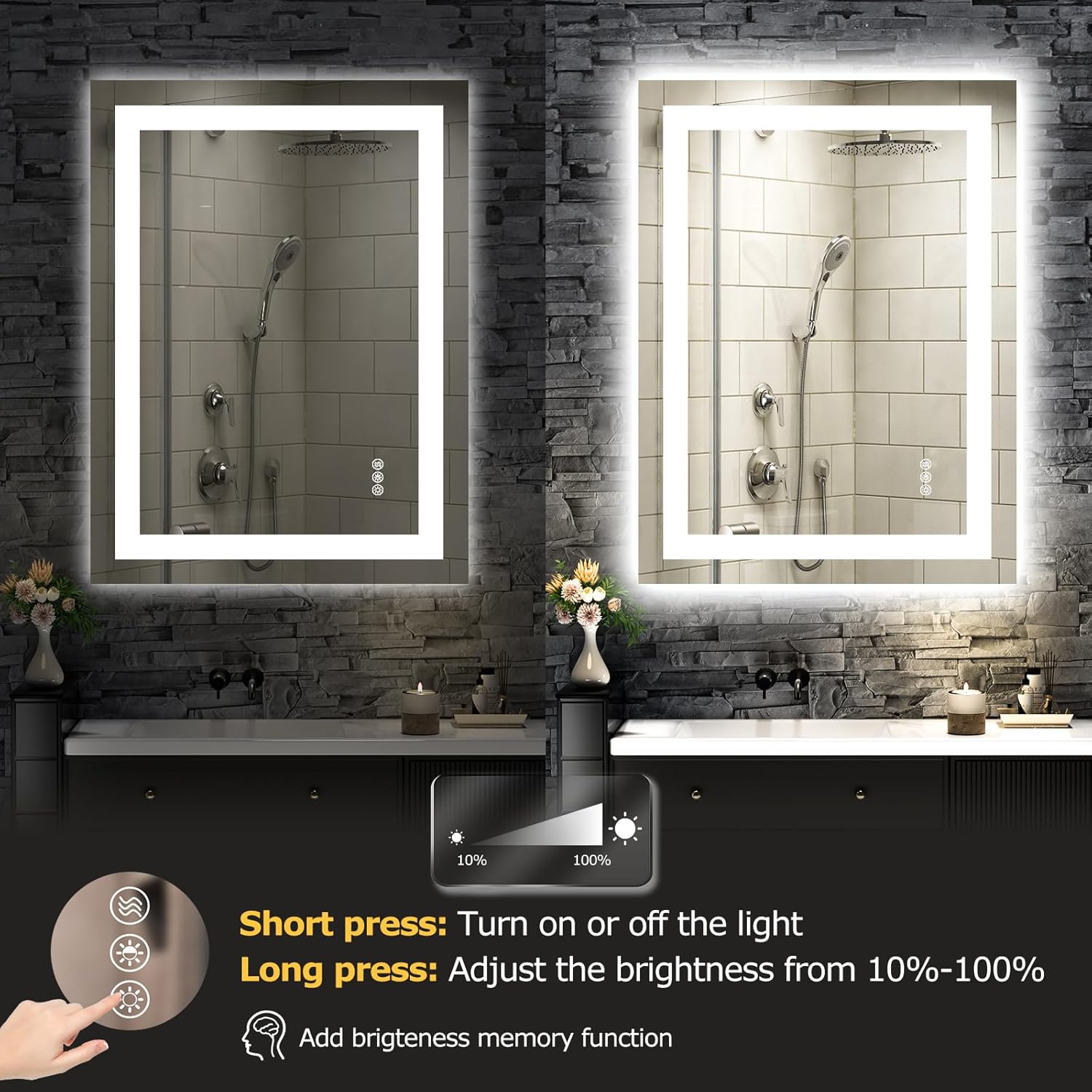 LED Bathroom Mirror with Lights 24x32 Dimmable Smart Mirror
