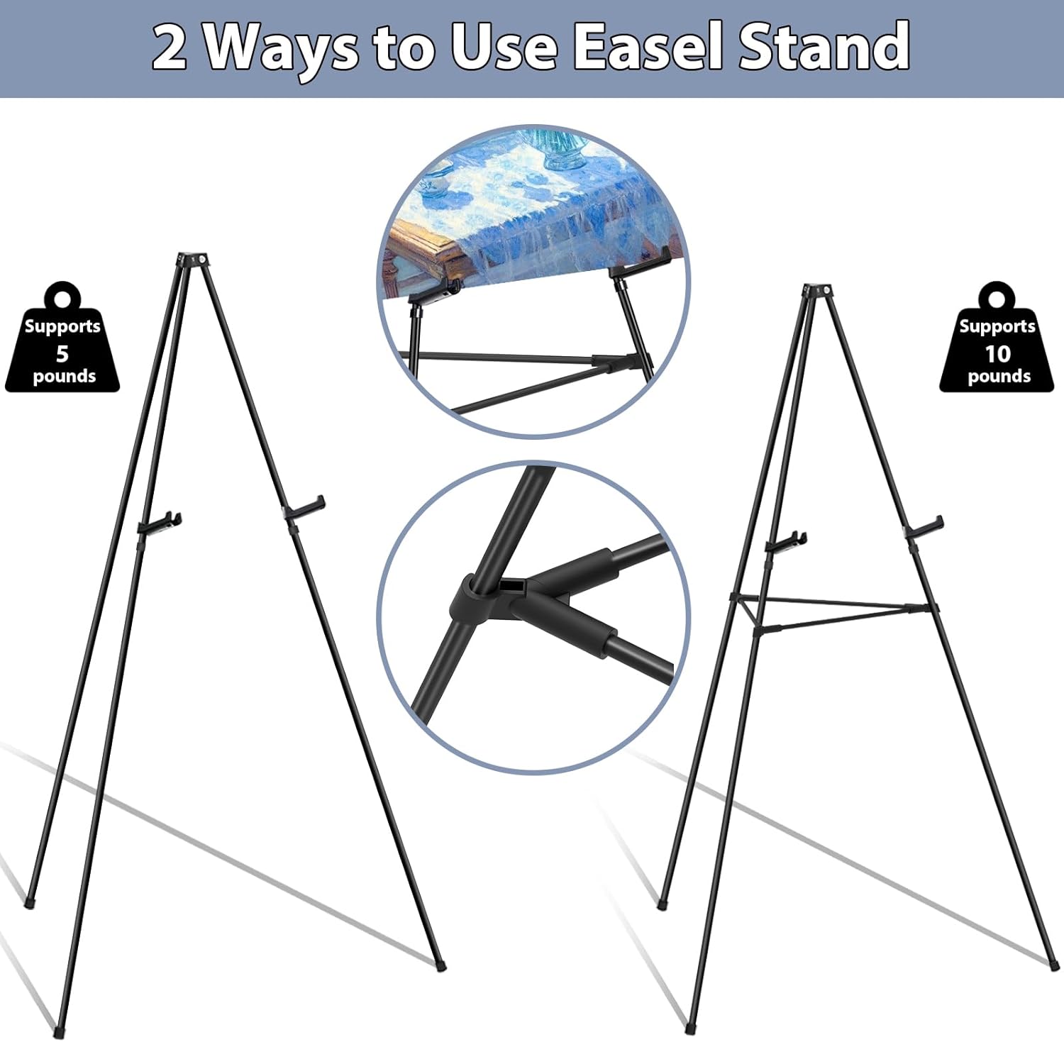 Black Easel Stand with Support Rods for Display