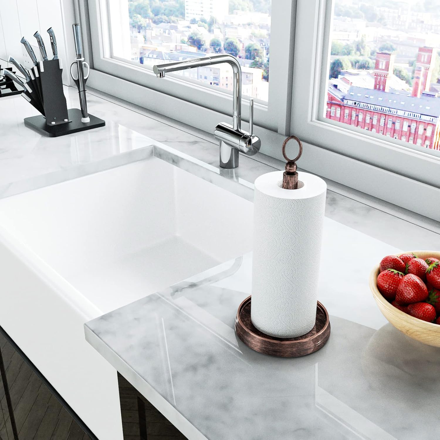 Stylish Paper Towel Holder with Weighted Base Black Oil Rubbed Bronze