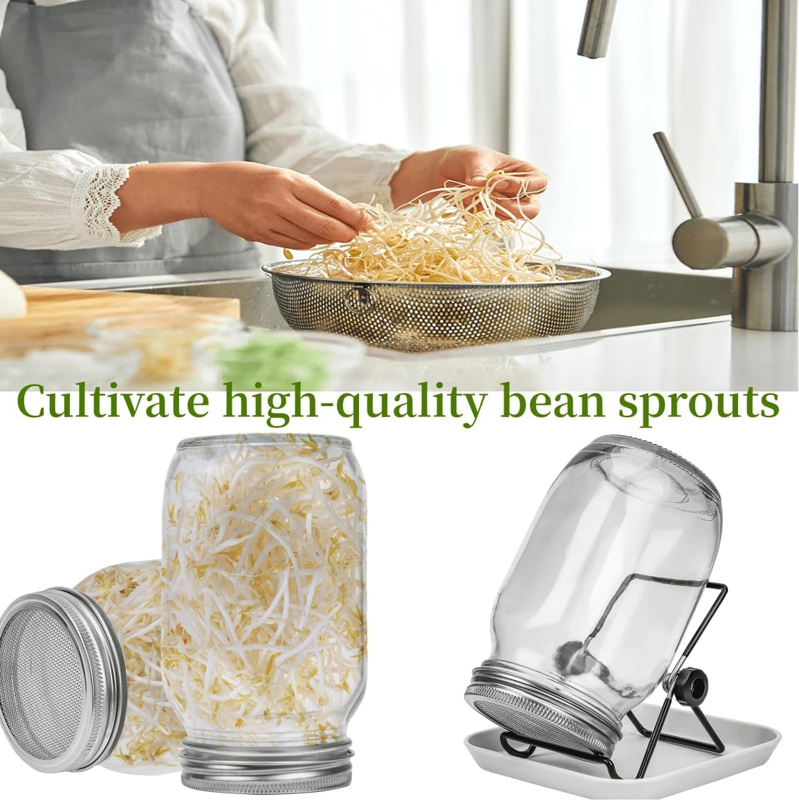 Lulonpon 2pcs Sprouts Growing Jar Kit with Lids and Tray
