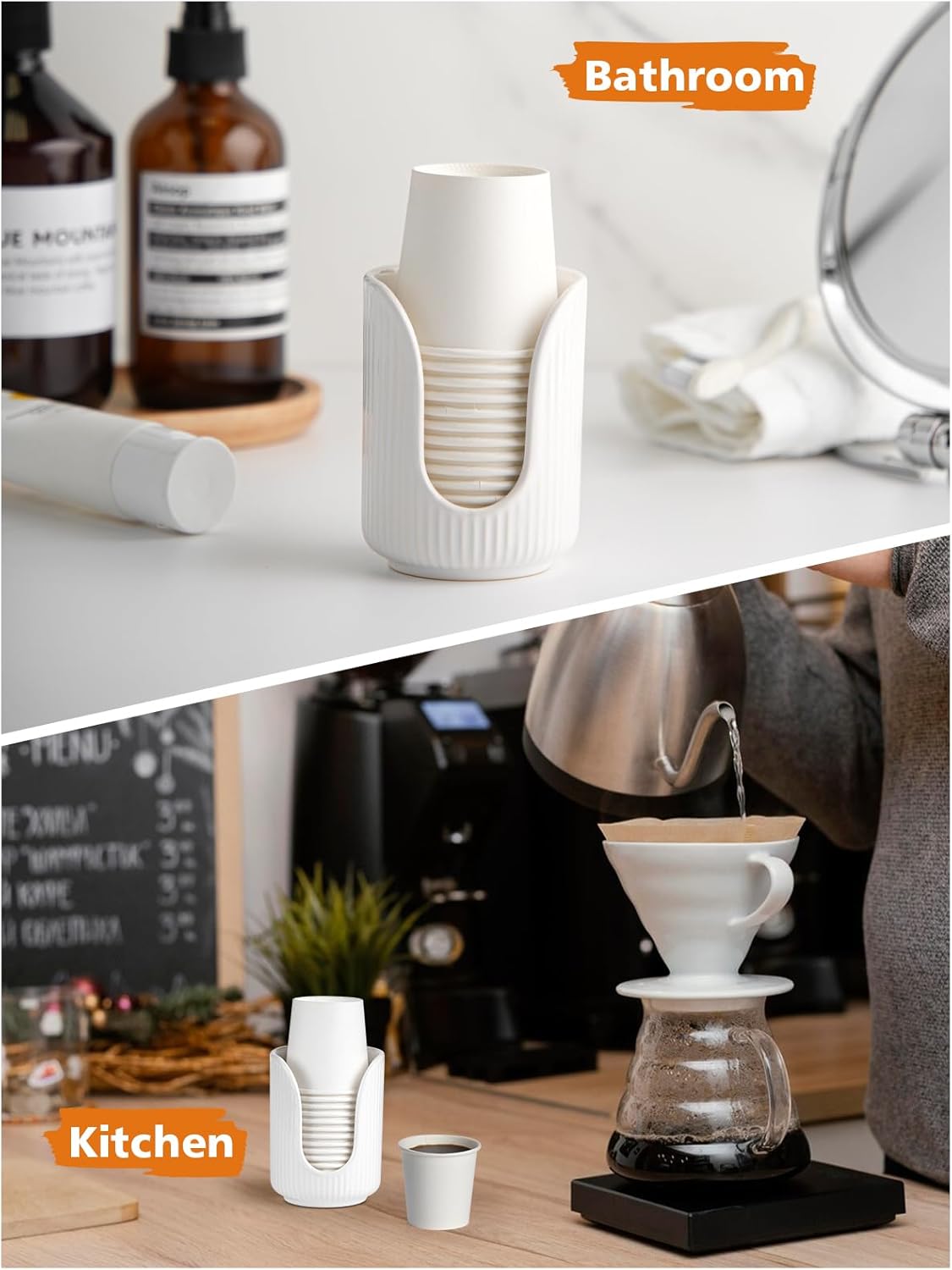 Elegant Striped Ceramic Cup Dispenser for Vanity Countertop