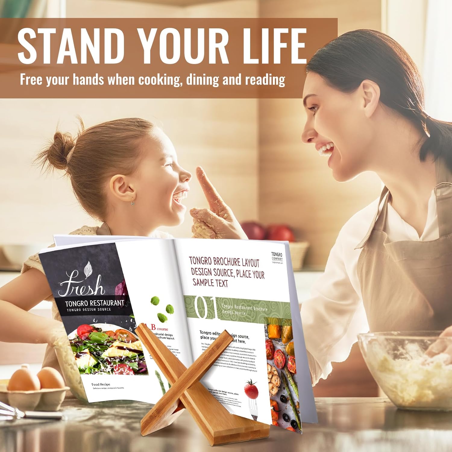Wooden Cookbook Stand with Adjustable Angle