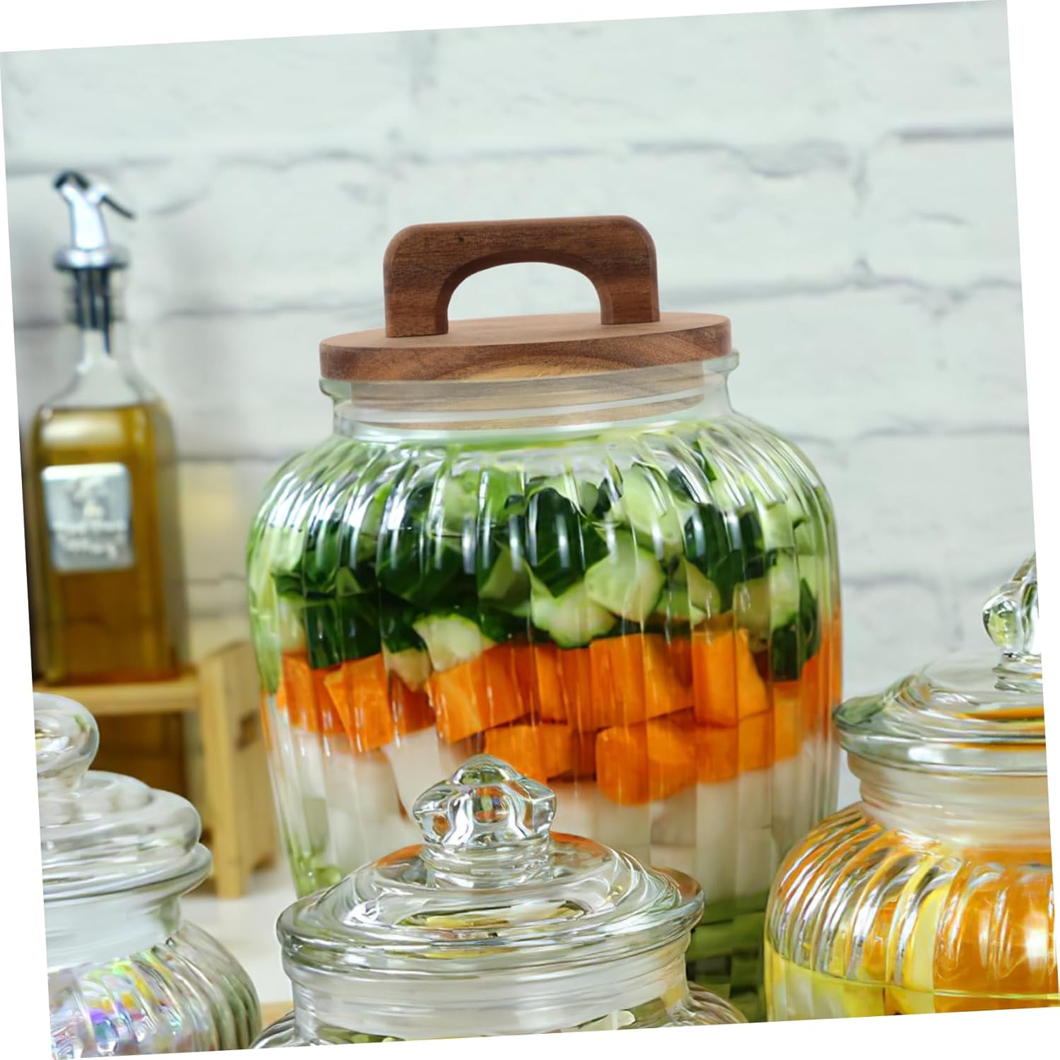 SHOWERORO Wide Mouth Mason Jars with Wooden Lid