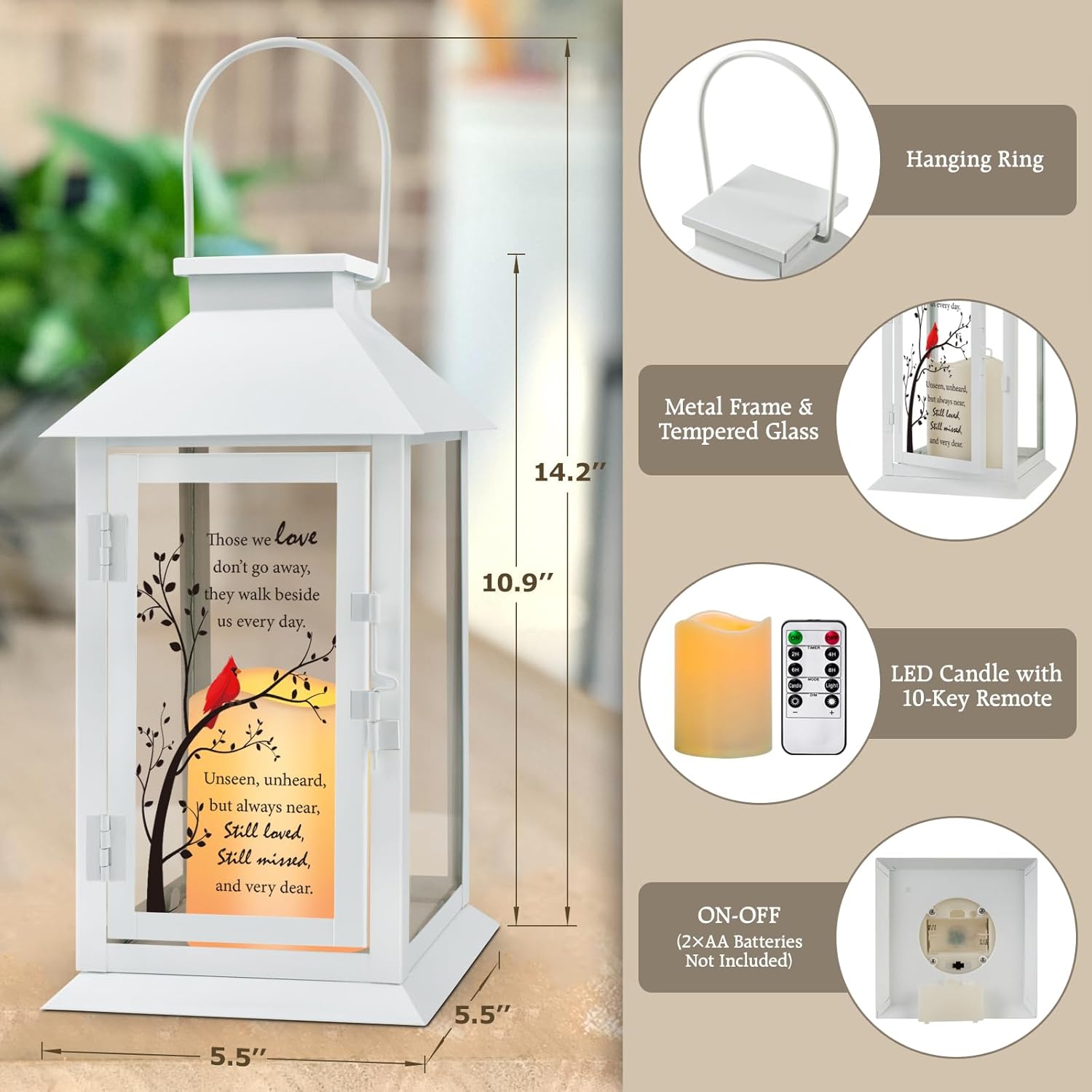 Memorial Lantern with LED Candle and Remote Control