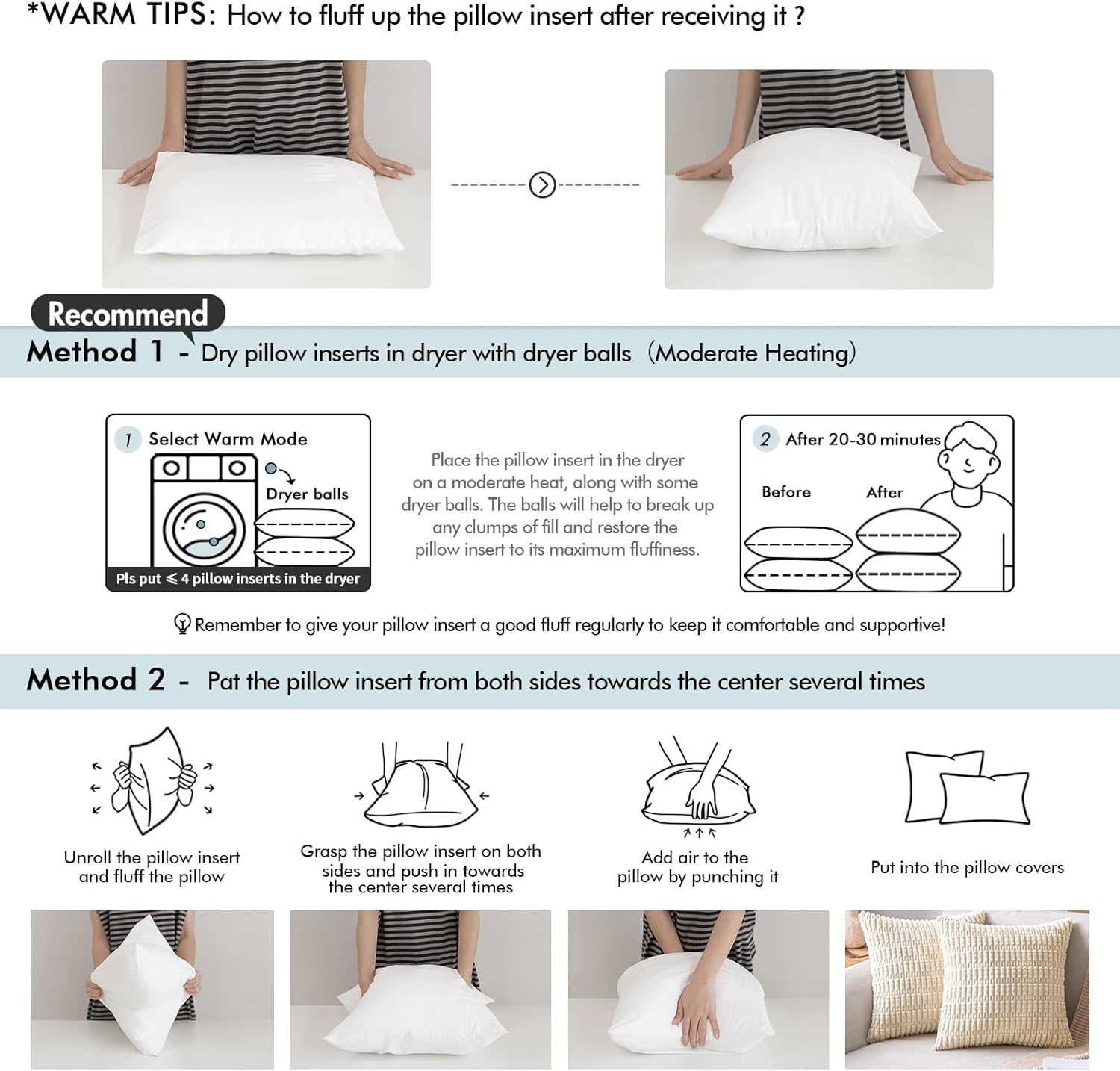 MIULEE 20 Inch Memory Foam Pillow Insert