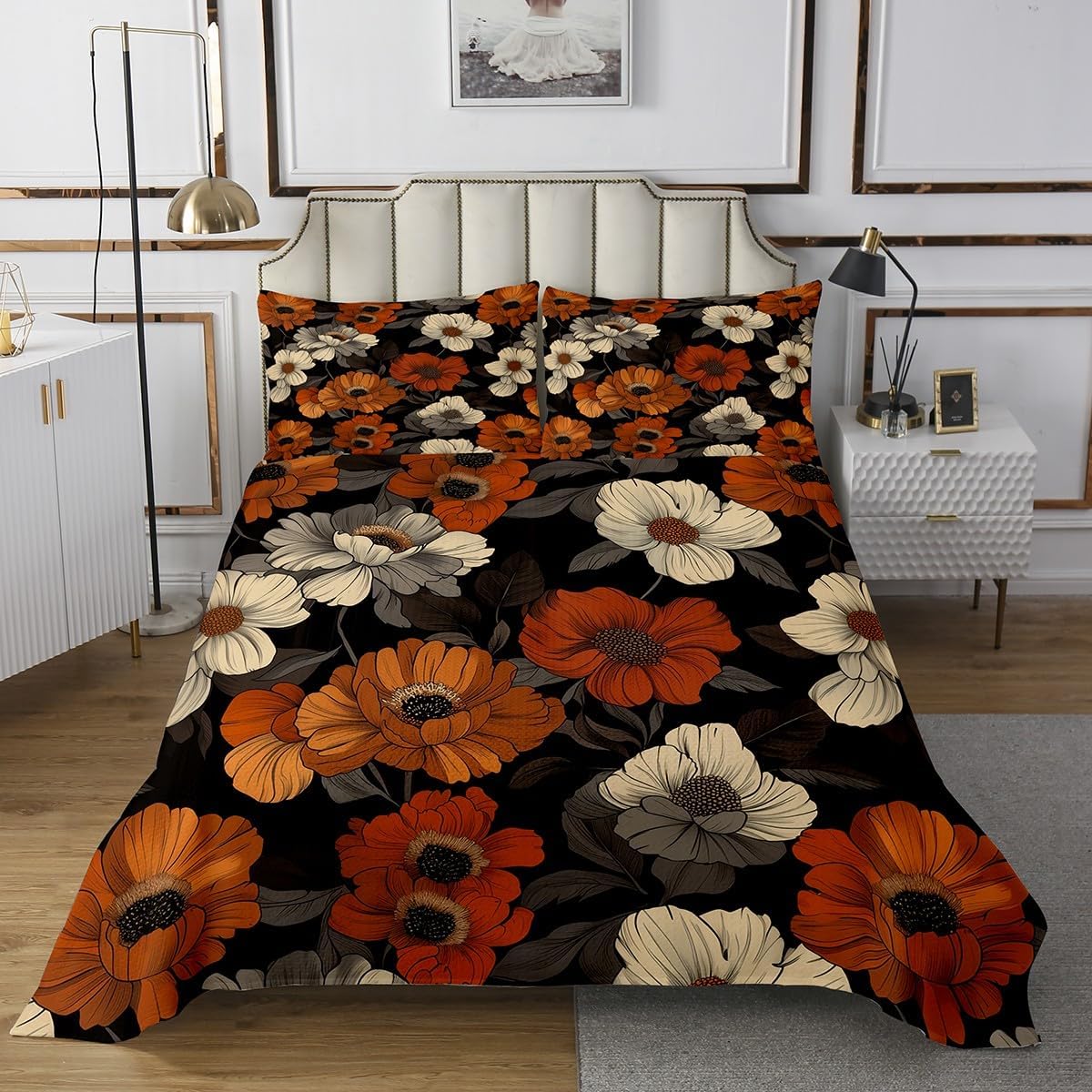 Erosebridal Watercolor Floral King Bedspread Set