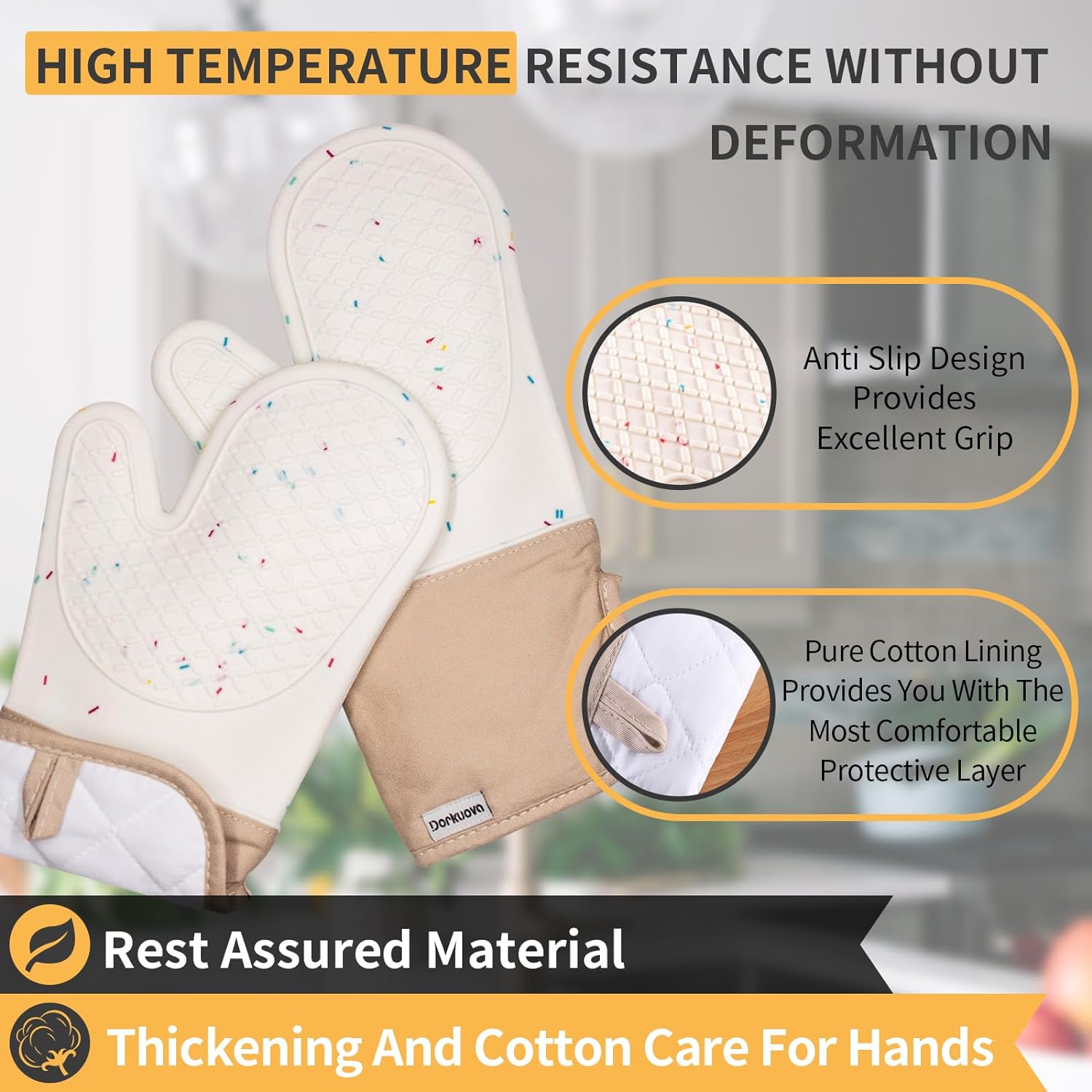 Dorkuova Heat Resistant Oven Mitts 500F Non-Slip Washable