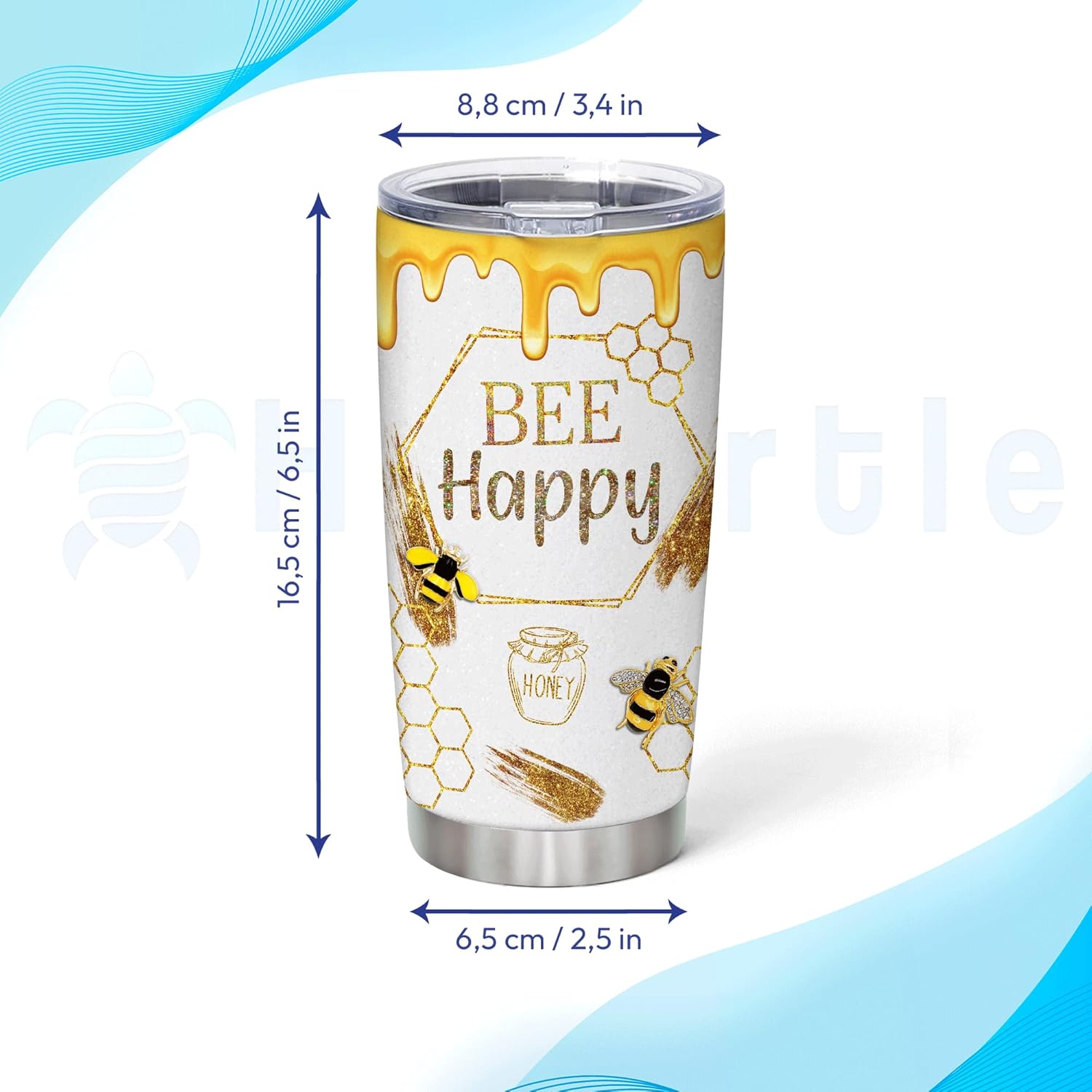 Bee Happy Custom Name Stainless Steel Tumbler 20oz With Lid