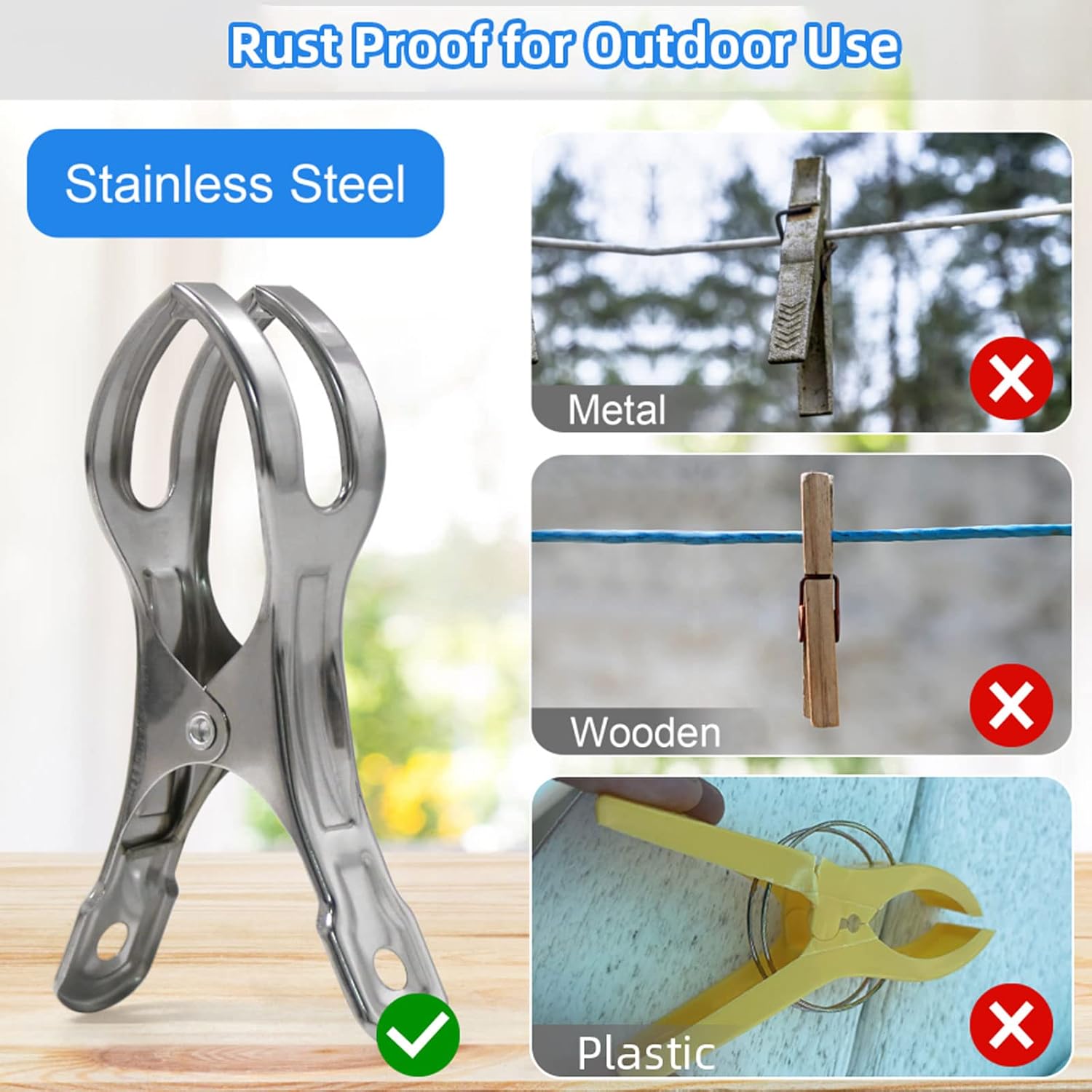Coideal Beach Towel Clips - 10 Pack Heavy Duty Metal Clamps