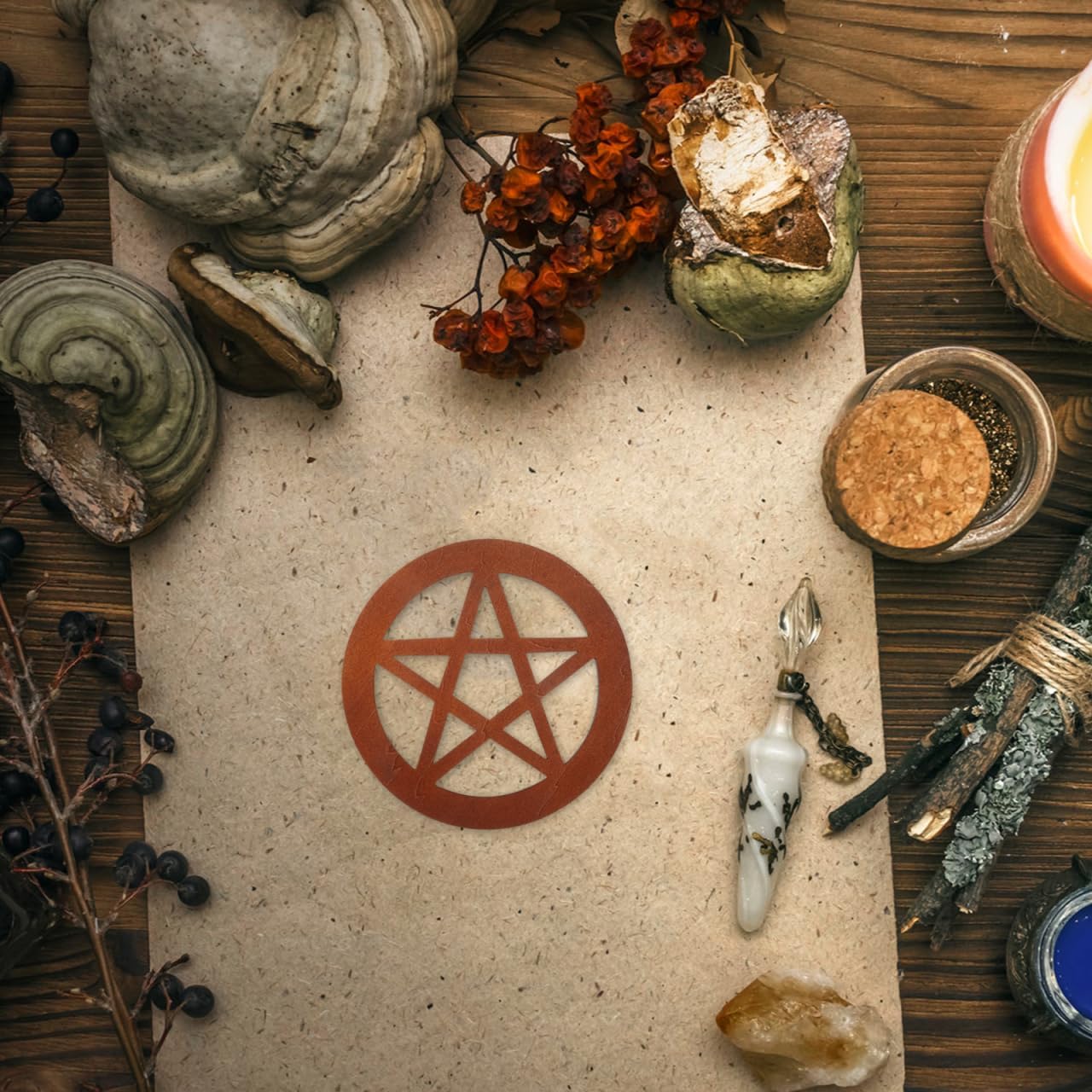 VOSAREA Pentagram Wooden Mat Wall Sign