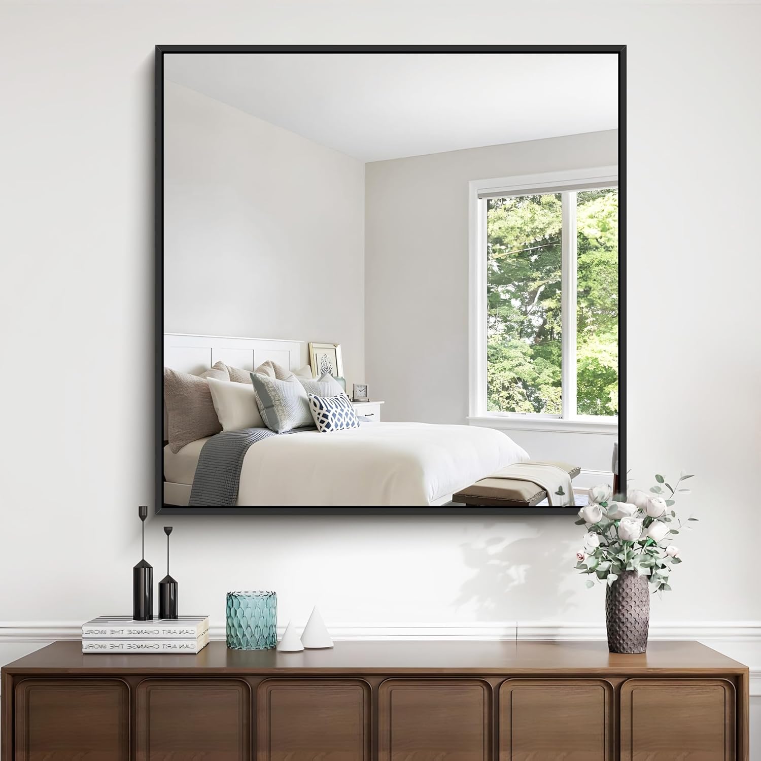 COFENY 30x30 Inch Wall Bathroom Mirror with Metal Frame