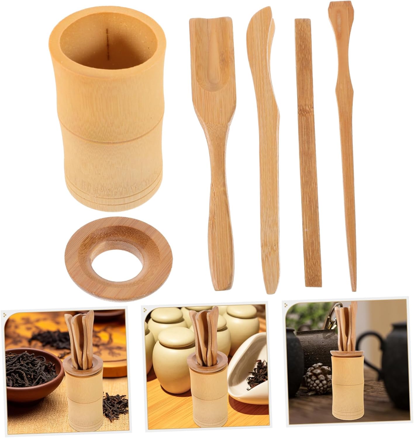 Alipis 6 Piece Bamboo Tea Set for Home Use