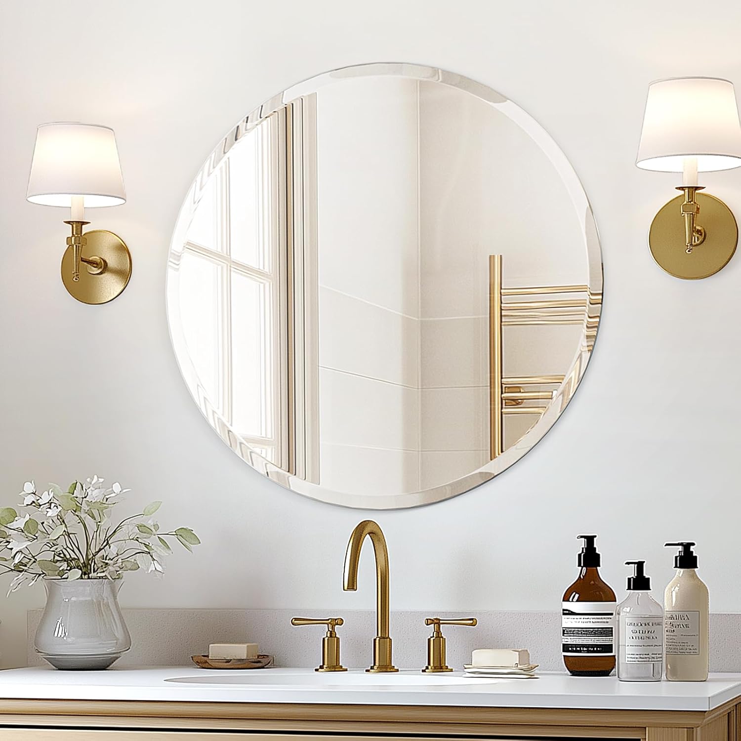 USHOWER Frameless Round Mirror 24 Inches