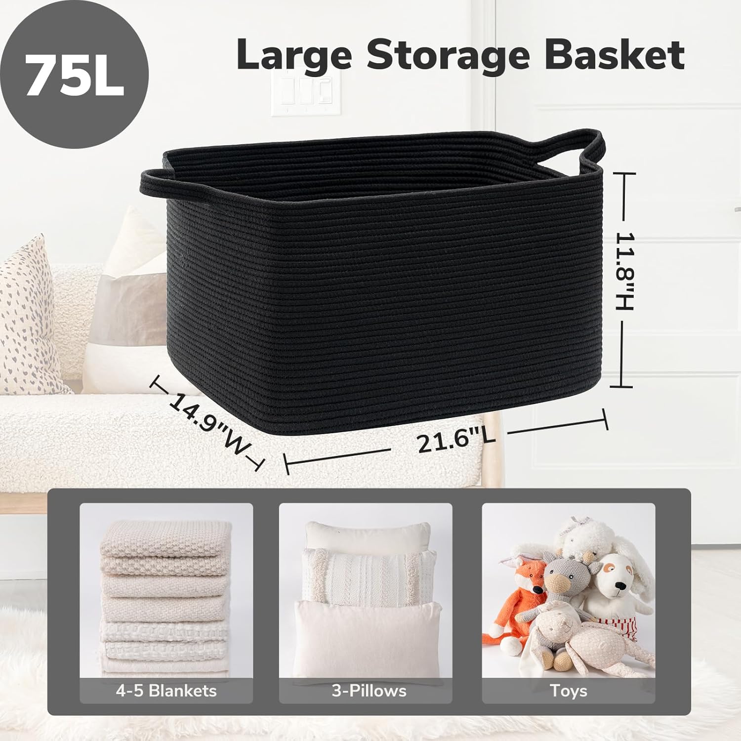 Goodpick Large Woven Storage Basket for Blankets and Toys