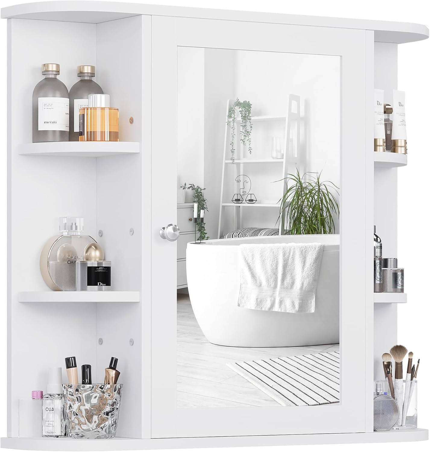 Shintenchi White Bathroom Wall Cabinet with Mirror