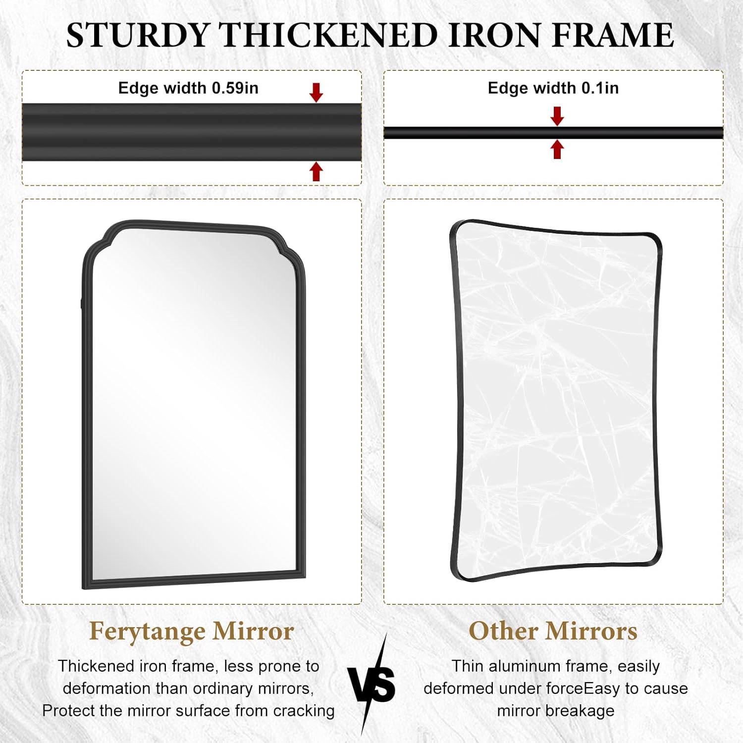 18x24 Inch Black Wall Mirror with Metal Frame