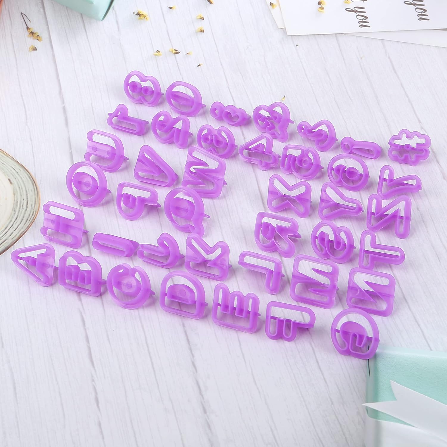CSPRING 54PCS Plastic Alphabet Number Symbol Cookie Cutters and Mini Fondant Tools