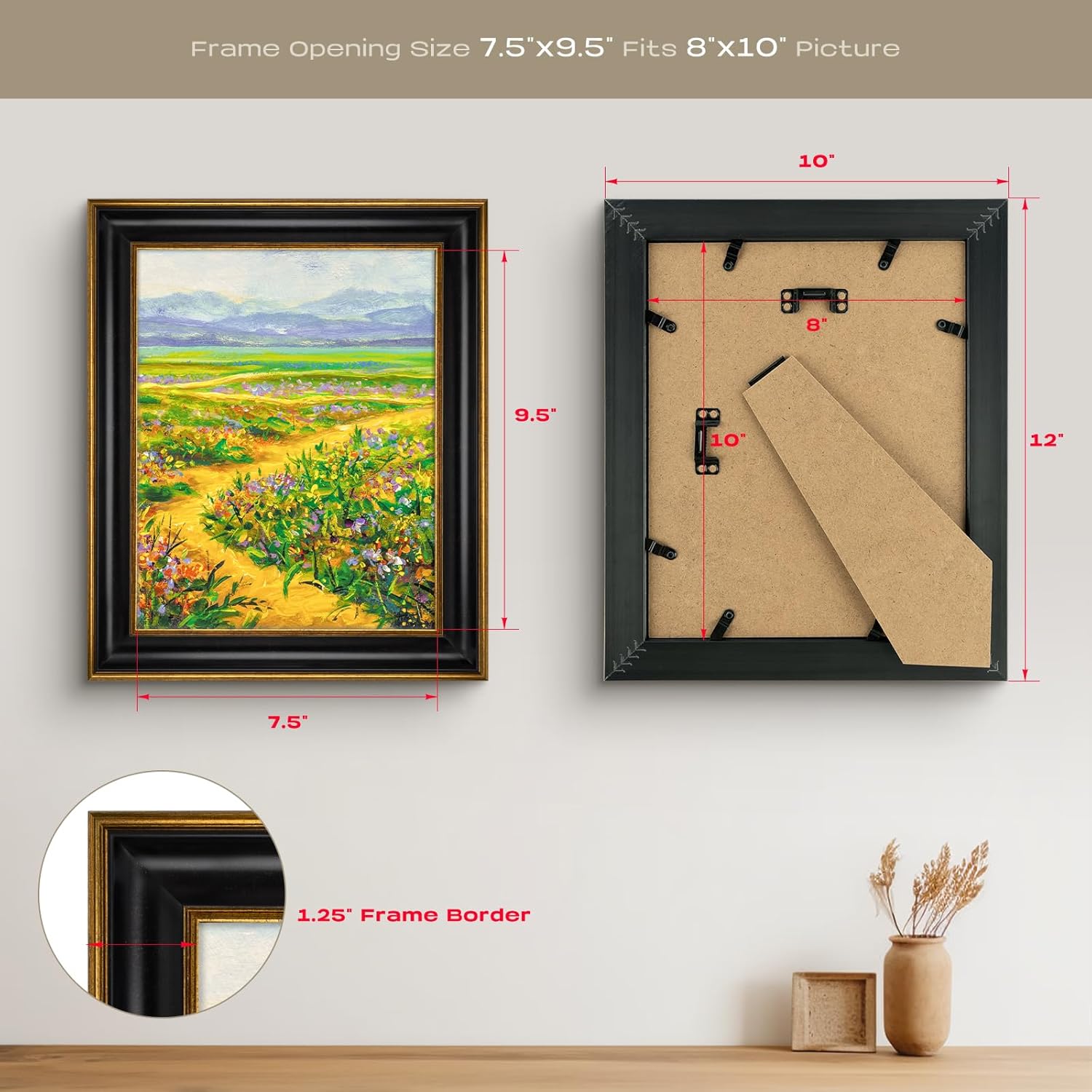Golden State Art 8x10 Black Picture Frame With Gold Trim