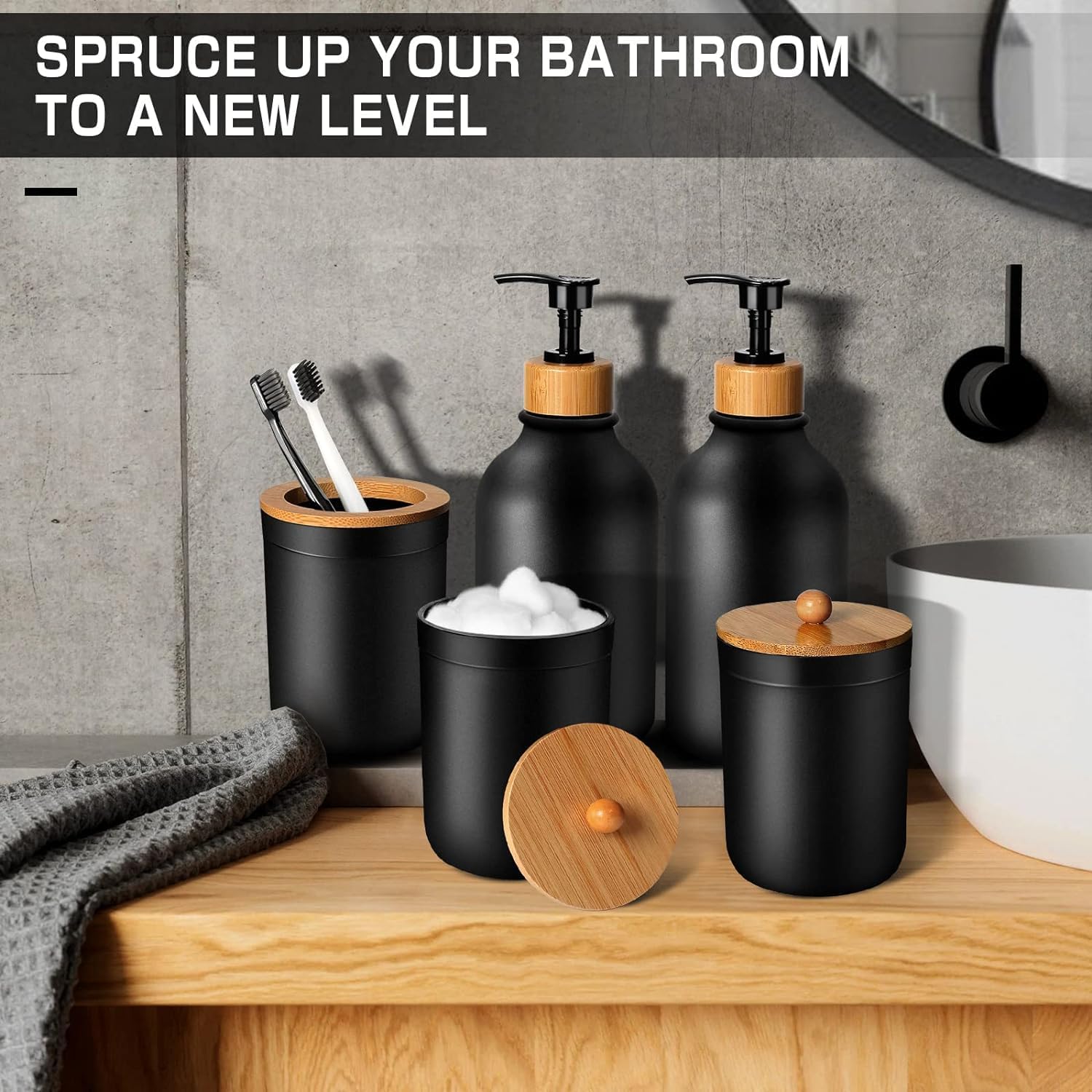 Black Matte Bathroom Accessories Set 5 Pcs
