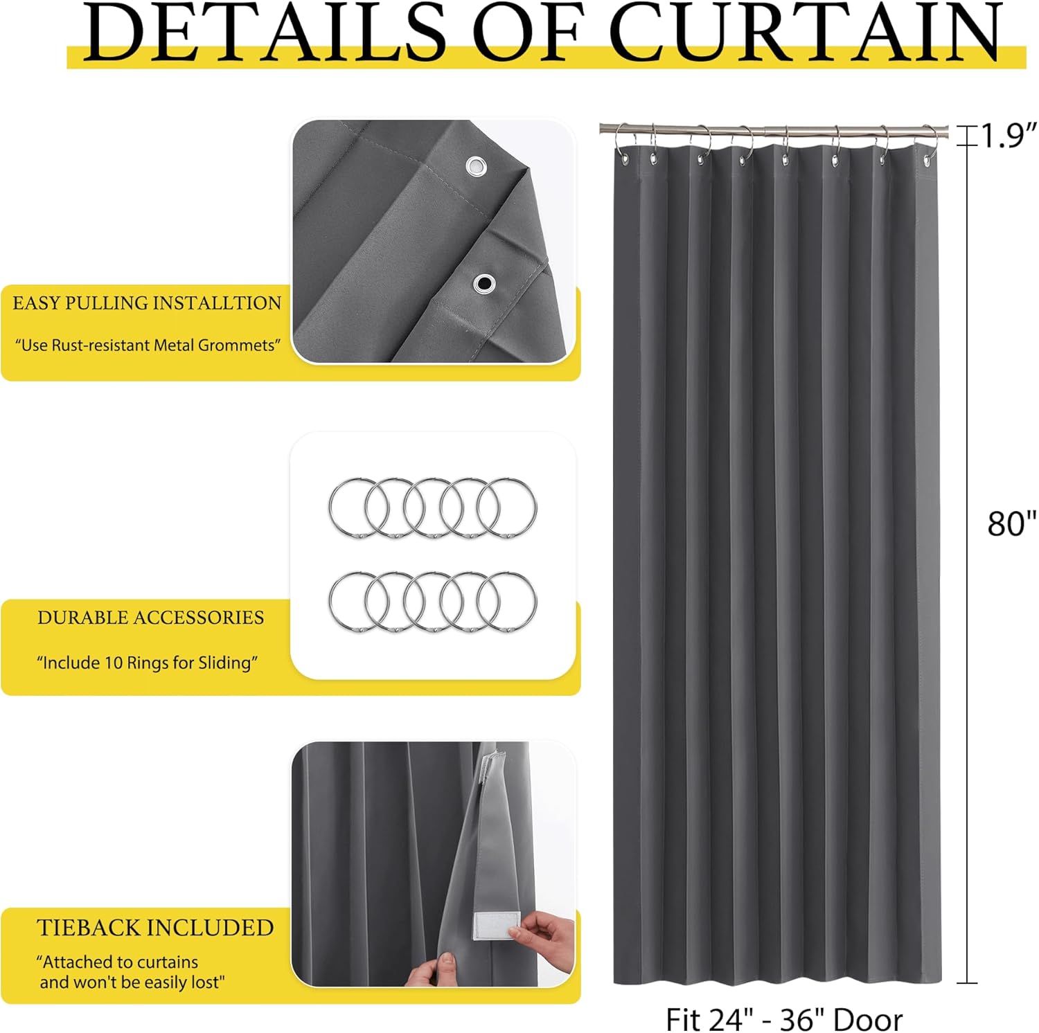 NICETOWN Blackout Door Curtain Panel with Hooks