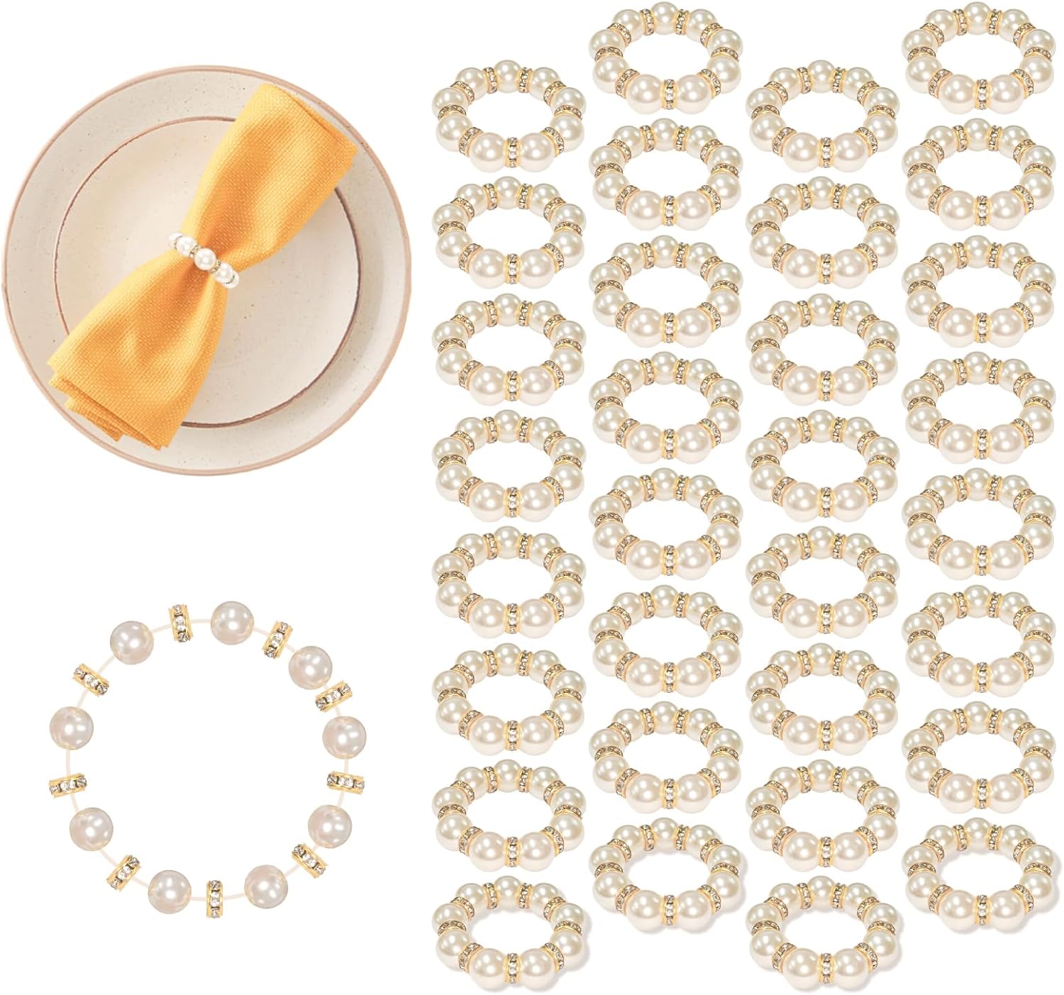 Eunika 100Pcs Gold Disposable Napkin Rings Beaded Decorative Holders