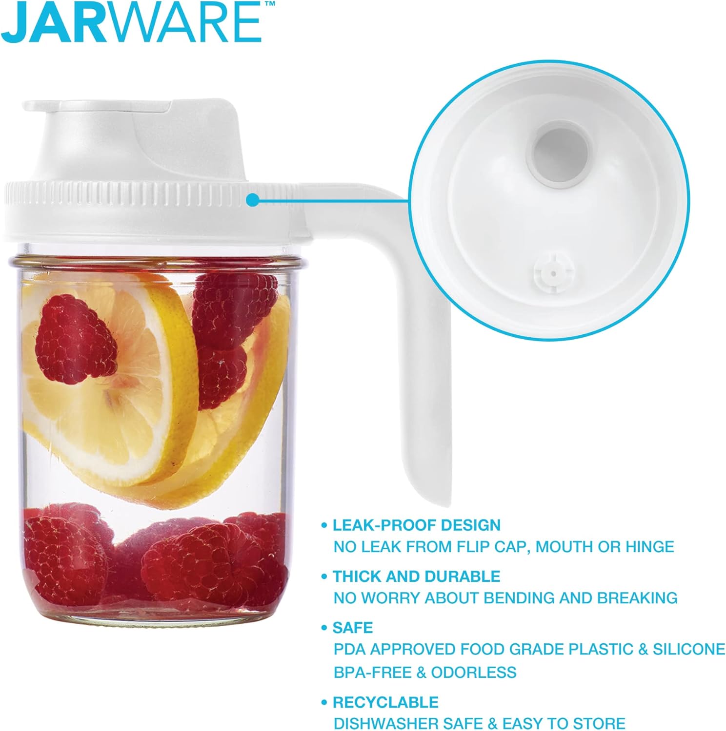 Jarware 82689 White Spout Mason Jar Lid Set of 2