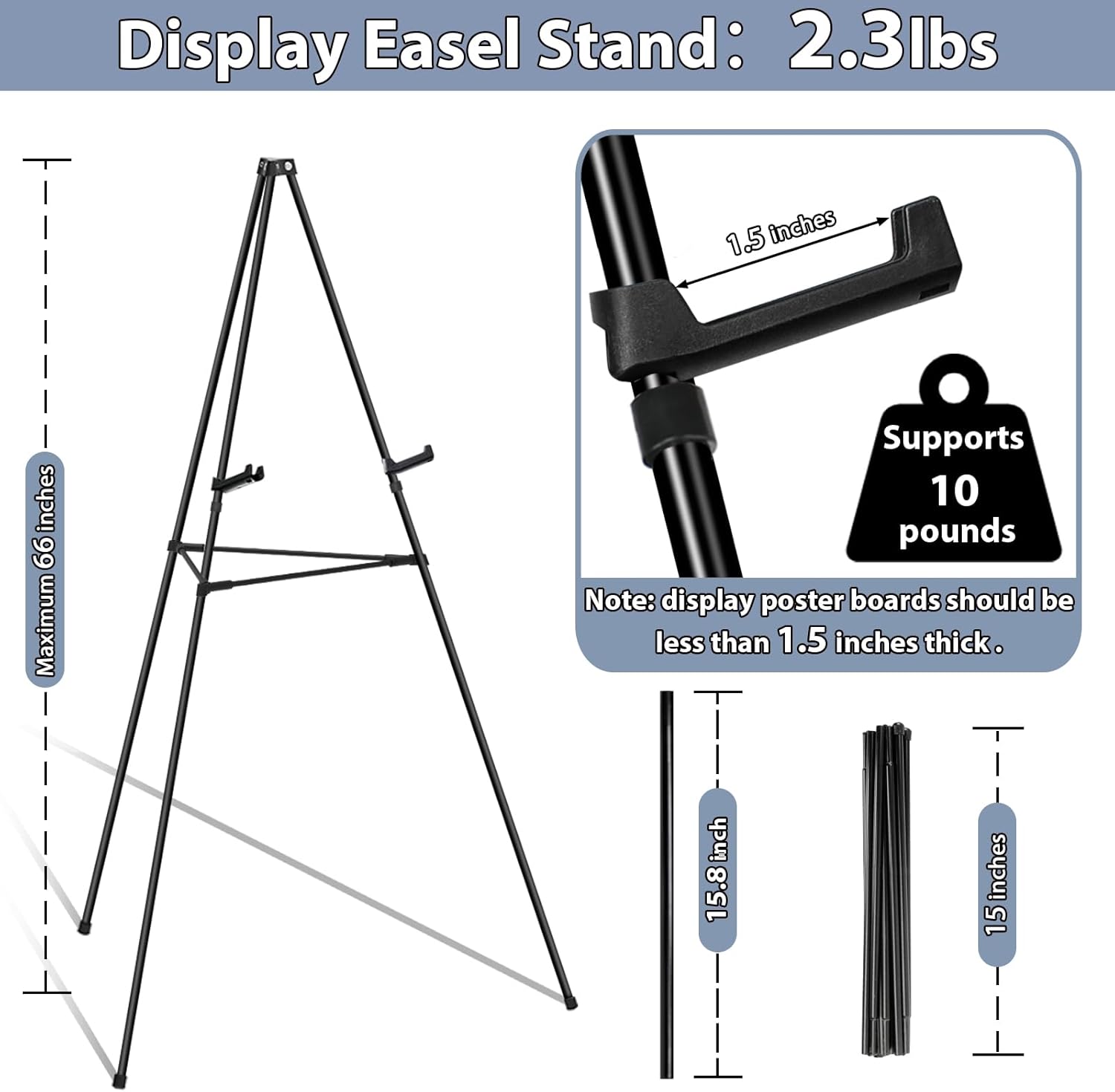 Black Easel Stand with Support Rods for Display