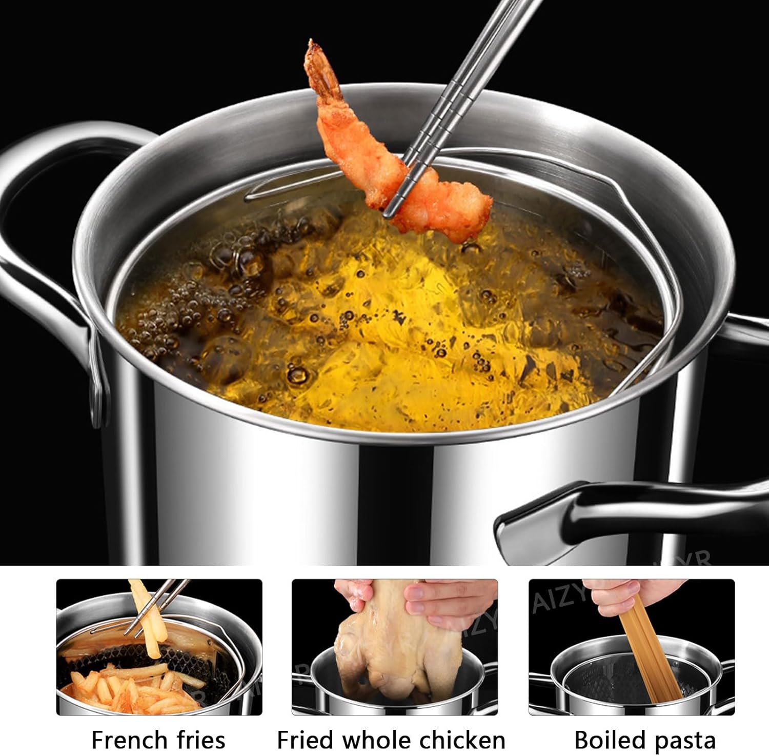 AIZYR Stainless Steel Soup Pot with Basket and Lid