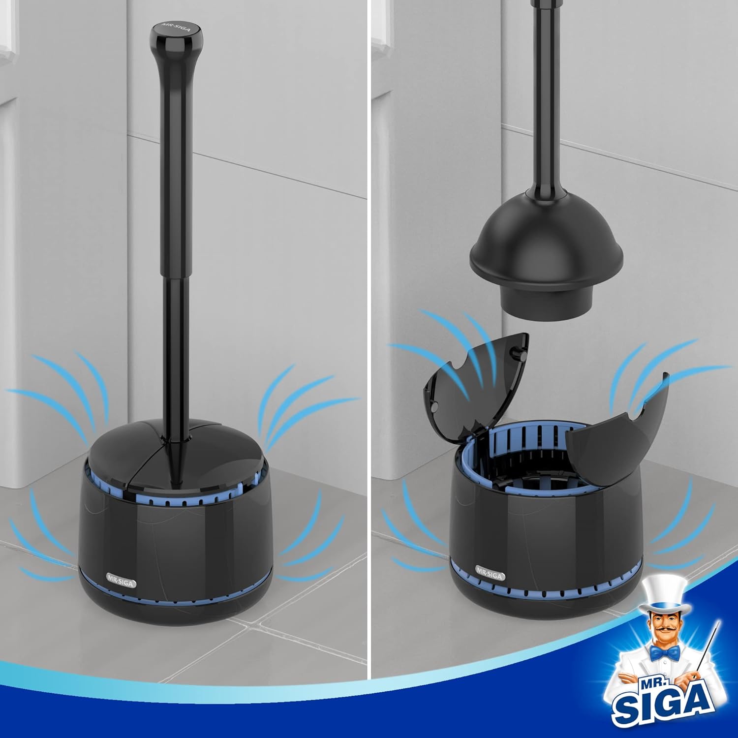 MRSIGA Toilet Plunger with Holder Black