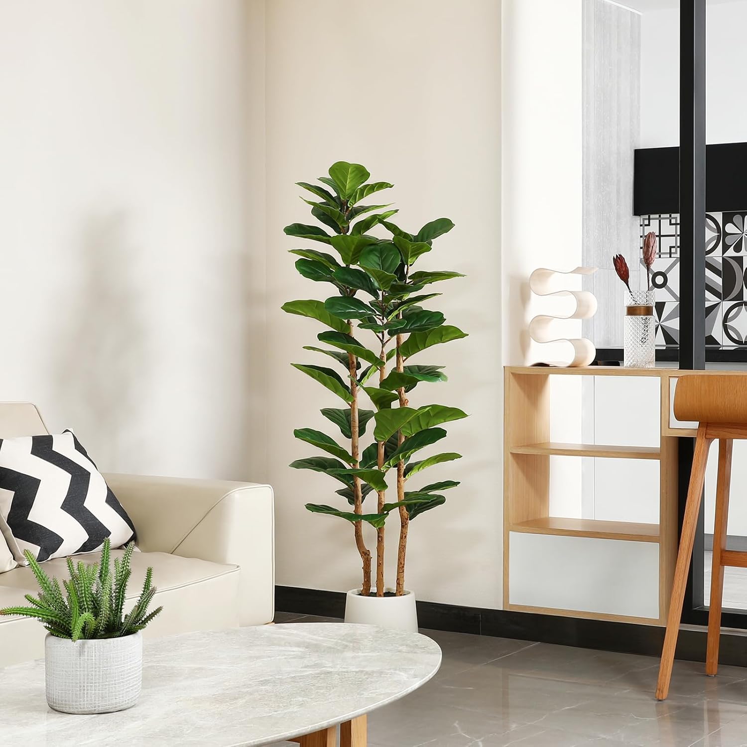 OAKRED Artificial Fiddle Leaf Fig Tree with White Planter 5ft