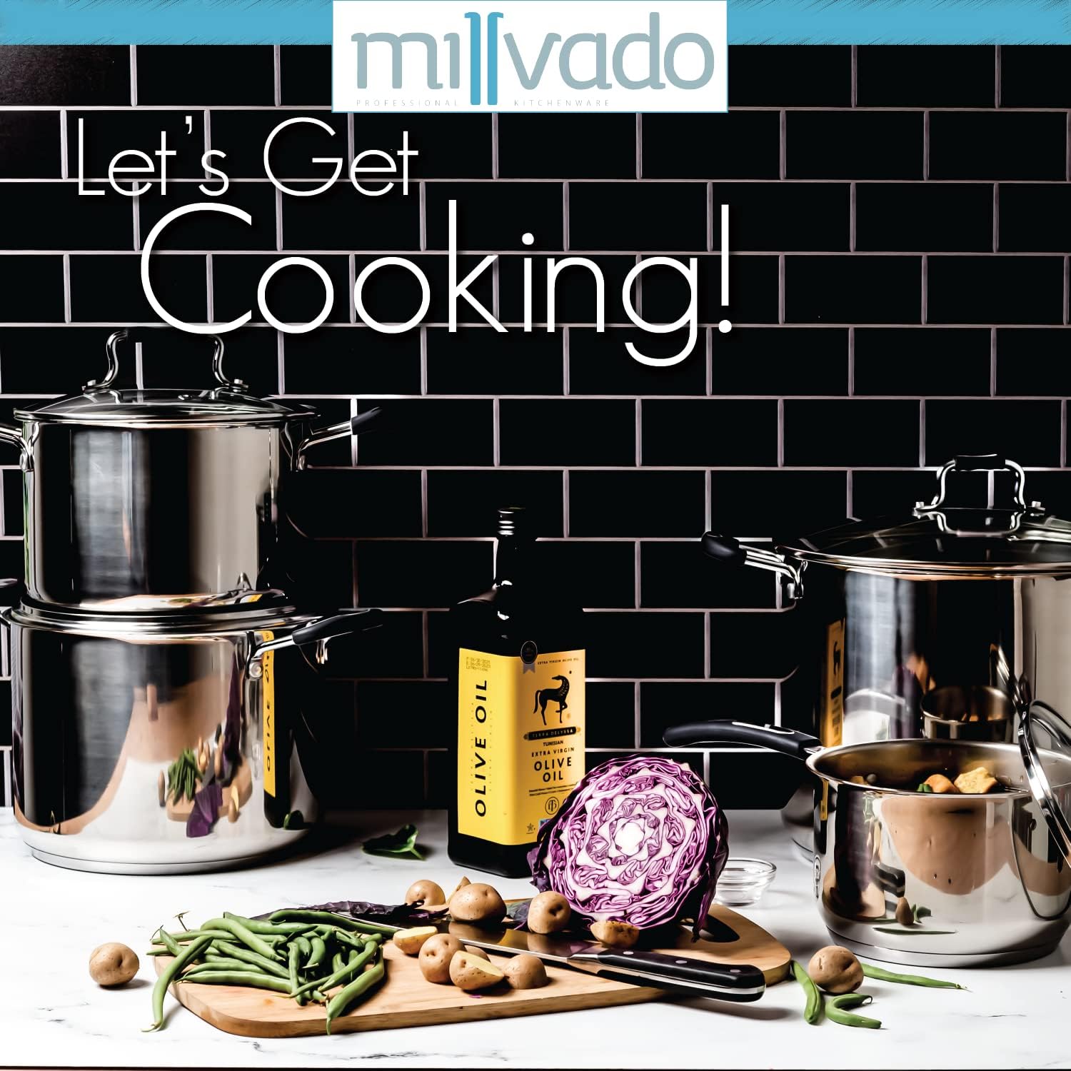 Millvado 20 Quart Stainless Steel Stock Pot with Clear Lid and Steam Hole