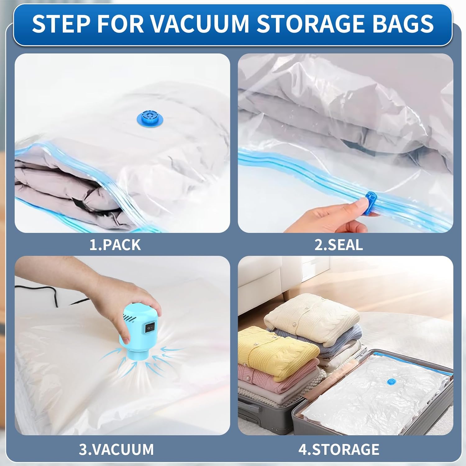 ZXA Vacuum Storage Bags with Electric Pump 8 Pack
