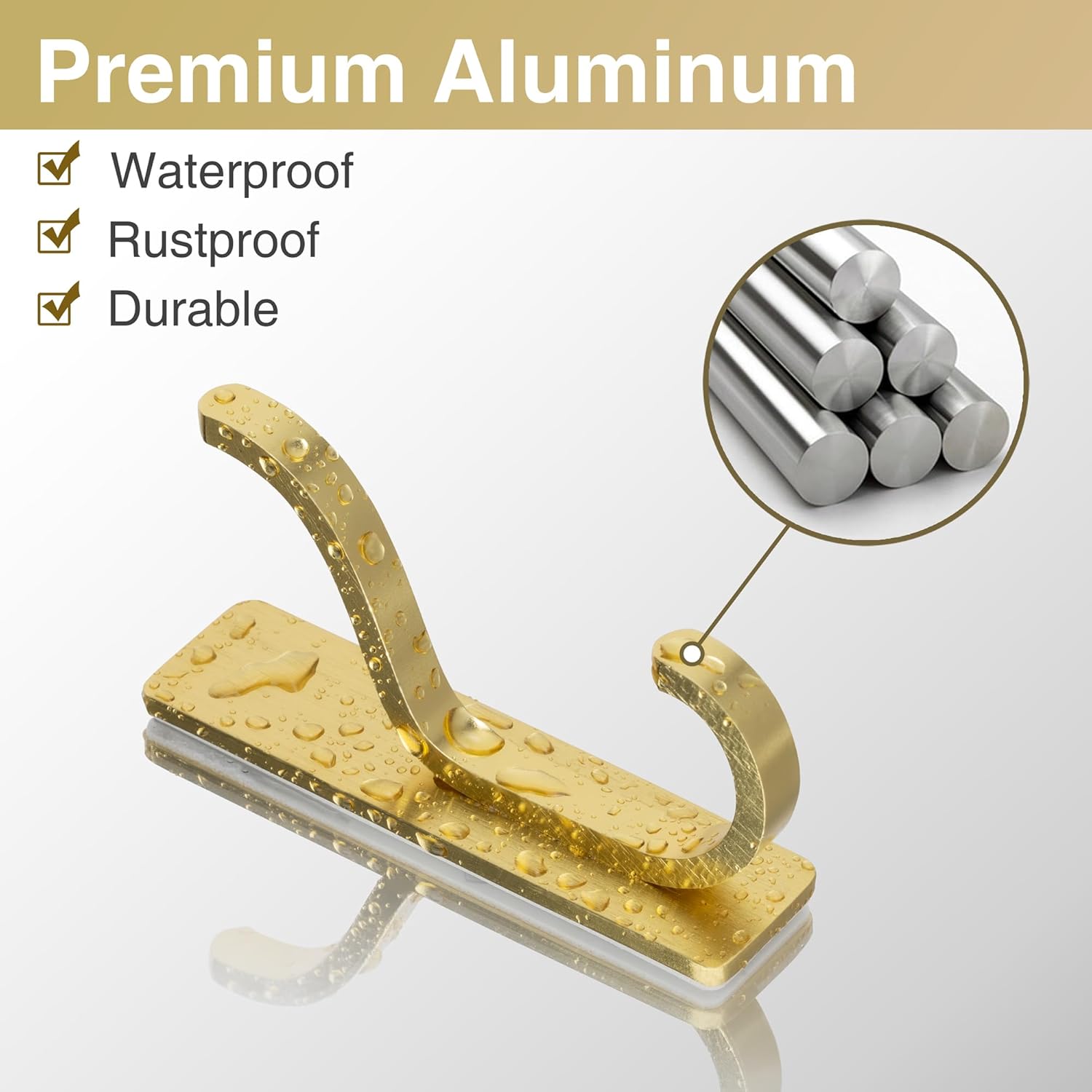 Self Adhesive Wall Hooks 4 Pack Gold Metal