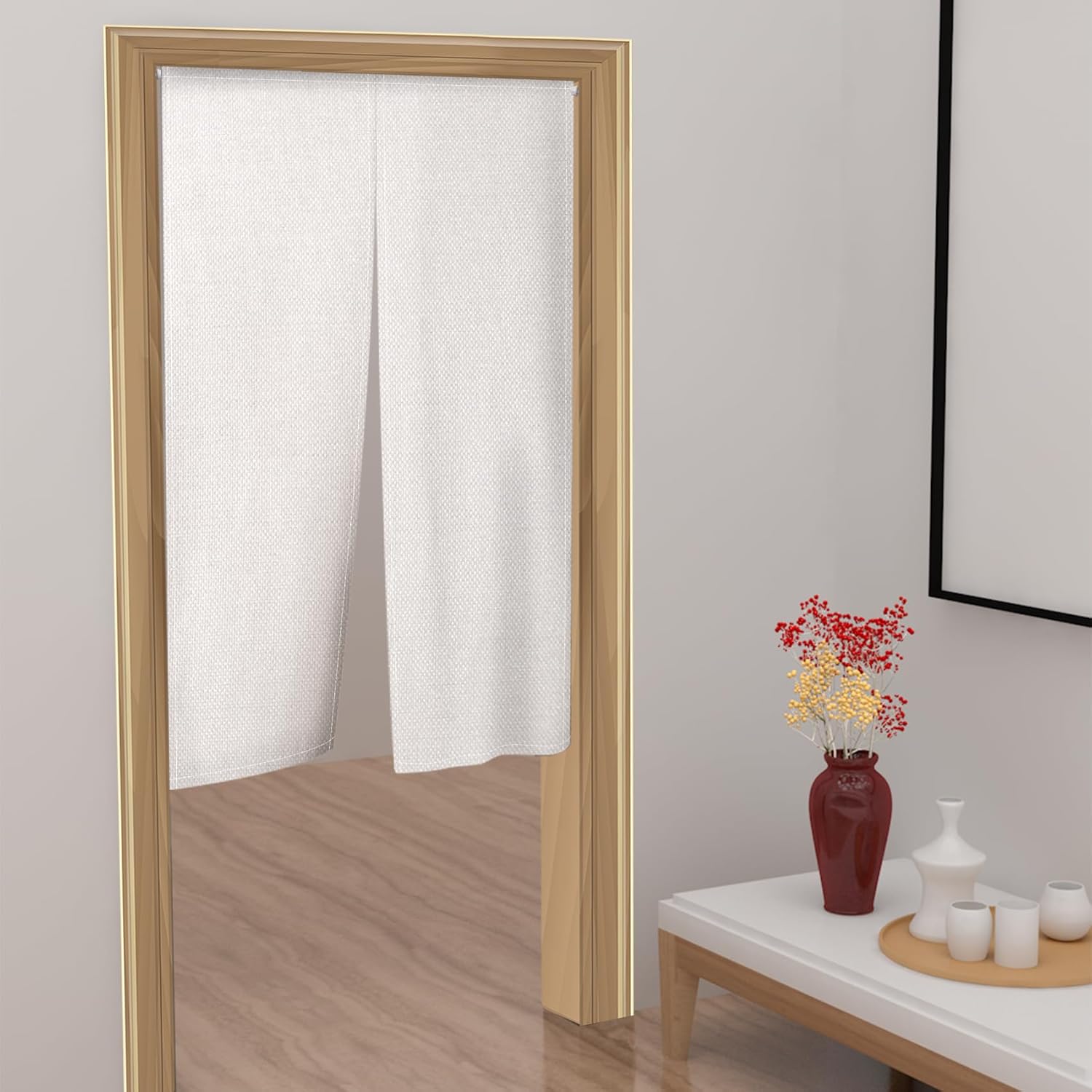 Leowefowa Pure White Noren Curtain Privacy Divider Panel 283 x 472
