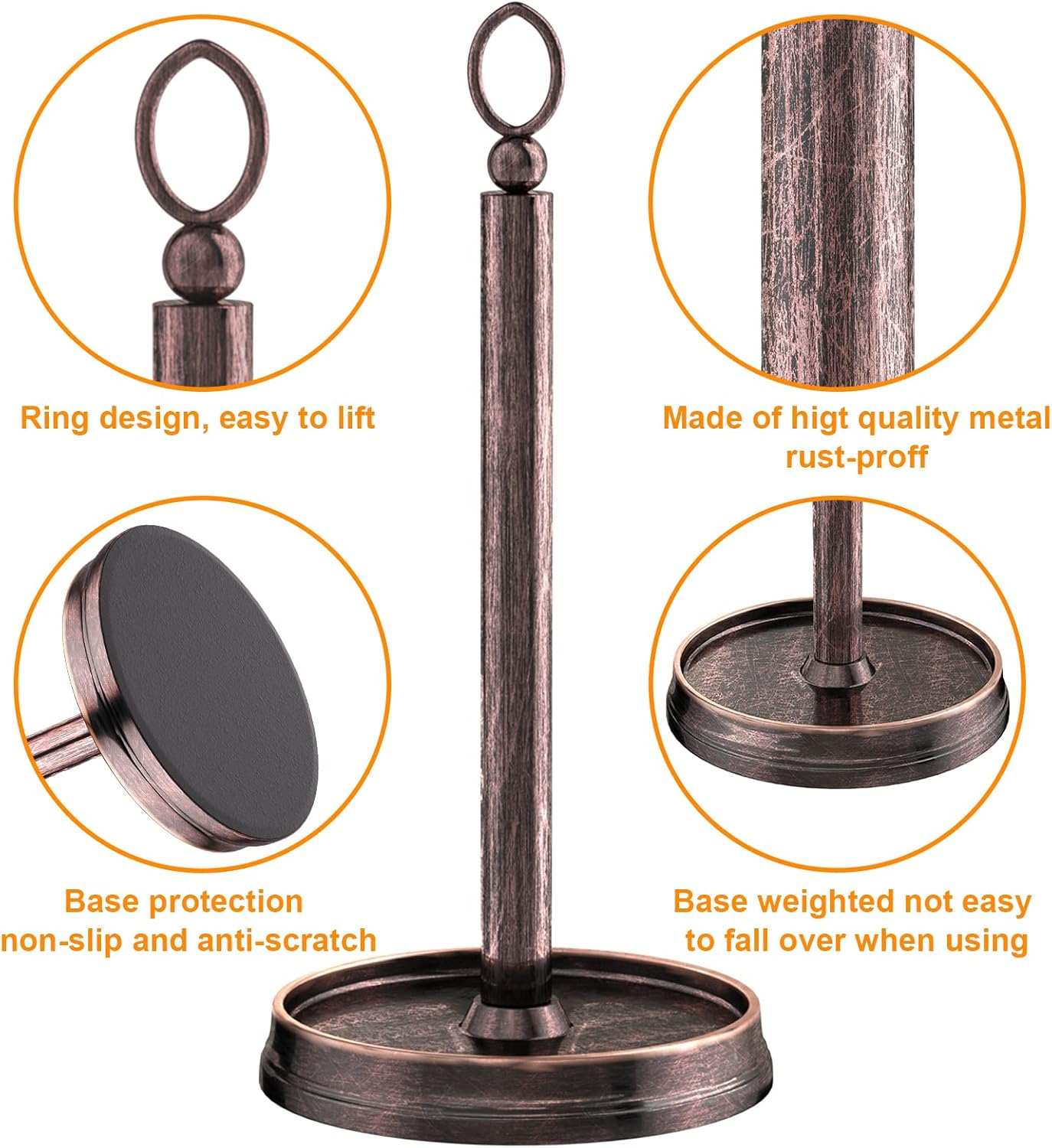 Stylish Paper Towel Holder with Weighted Base Black Oil Rubbed Bronze