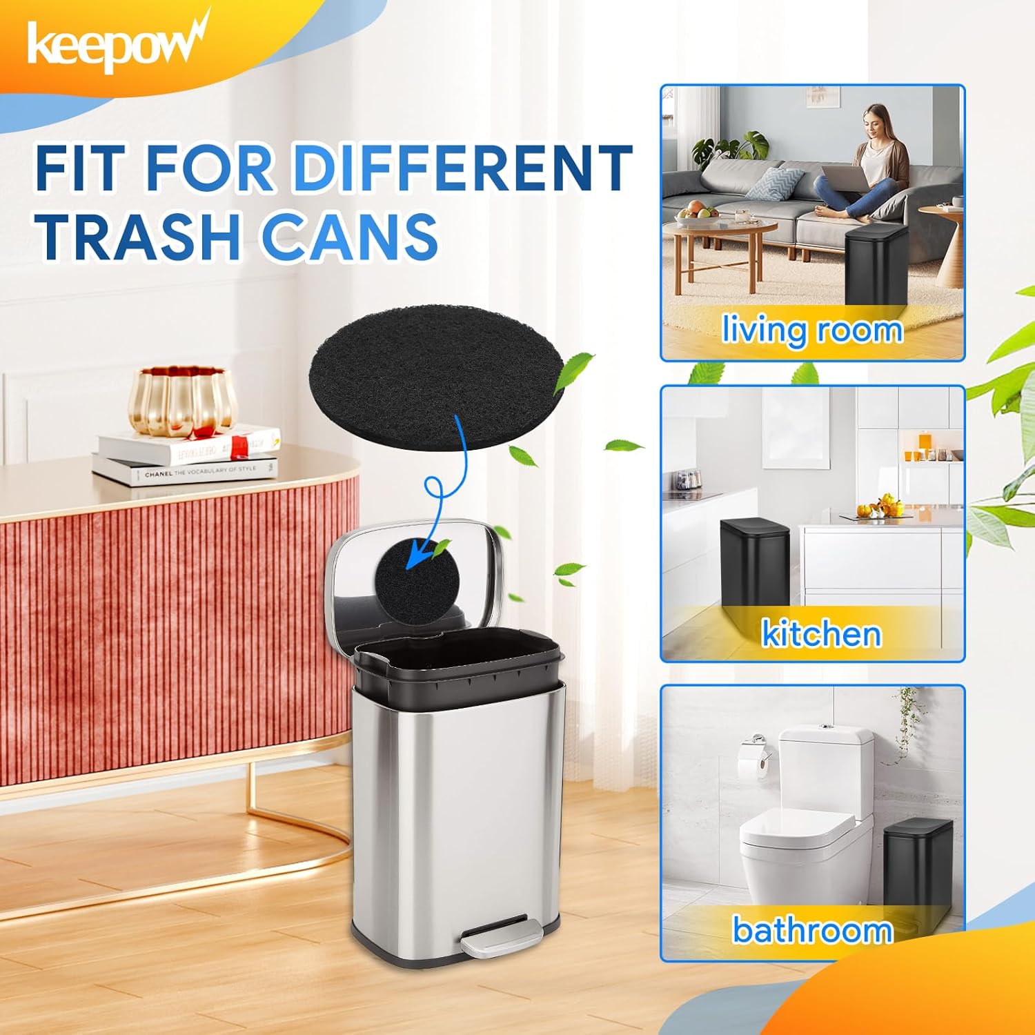 KEEPOW 12 Pack Stick On Deodorizer for Trash Cans
