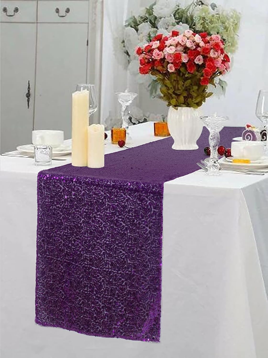 Sparkling Sequin Table Runner 12x120 Inches - 2 Pack Purple